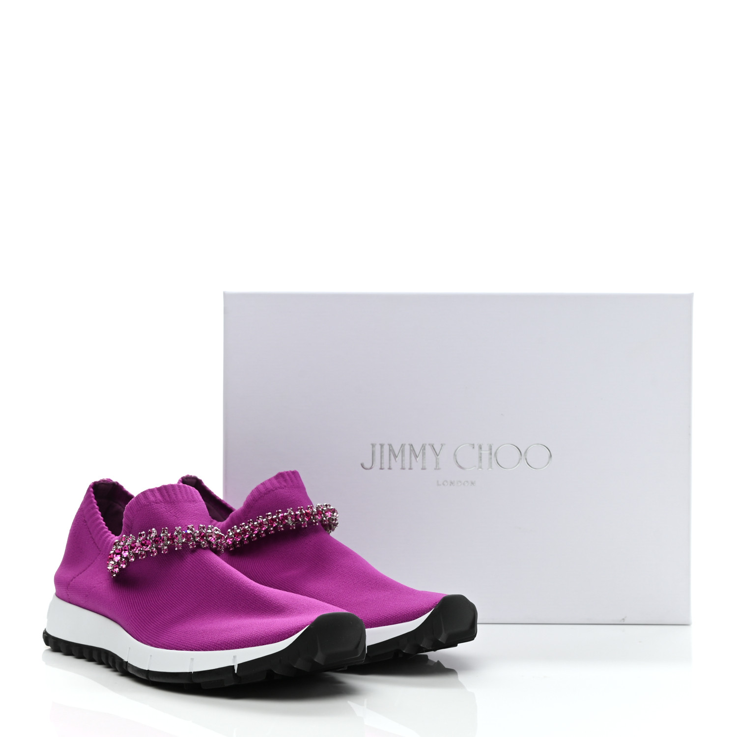 JIMMY CHOO Knit Crystal Verona Sneaker 37.5 Hot Pink Fuchsia