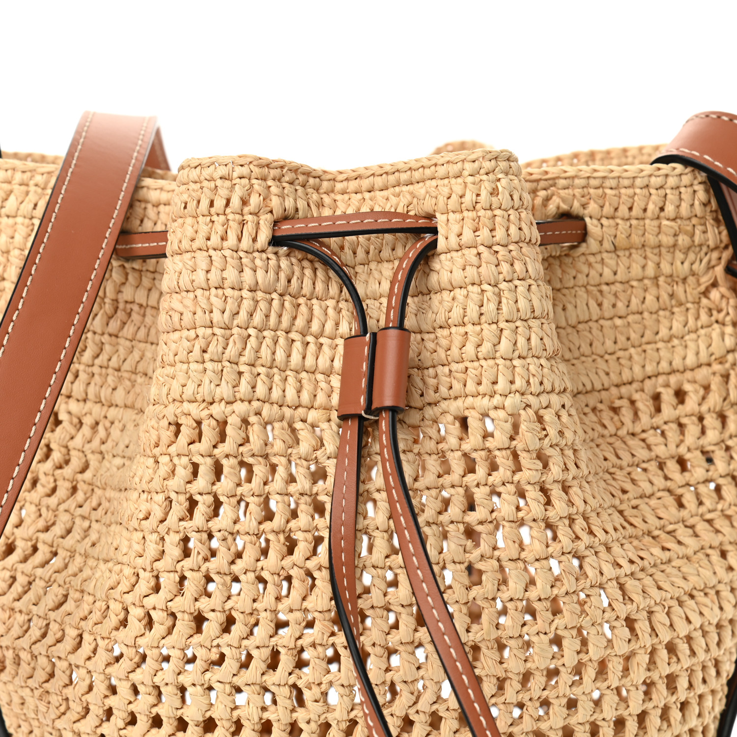 LOEWE Raffia Calfskin Balloon Bucket Bag Natural Tan 1065218