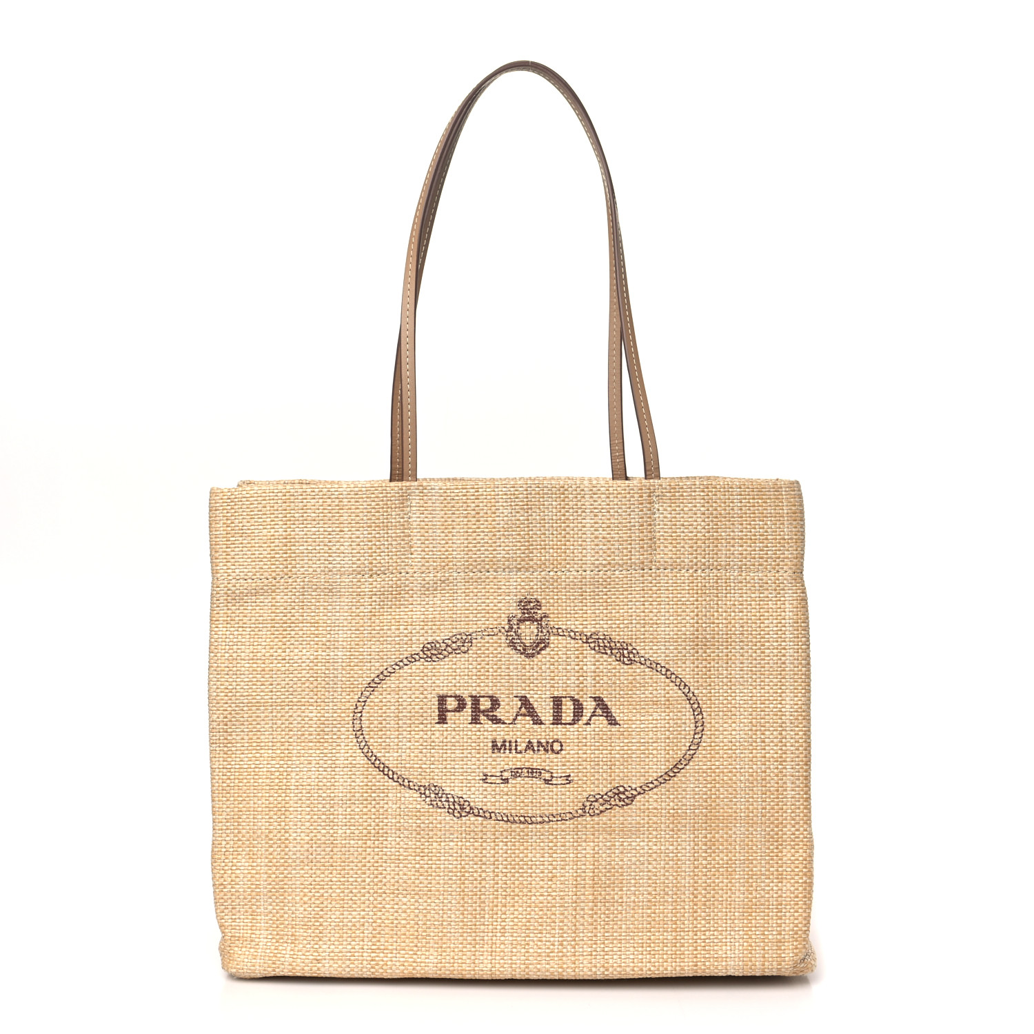 【PRADA】logo-embroidered woven raffia tote【ランク:A】 f7011e3cba34892f4810791d966aa0