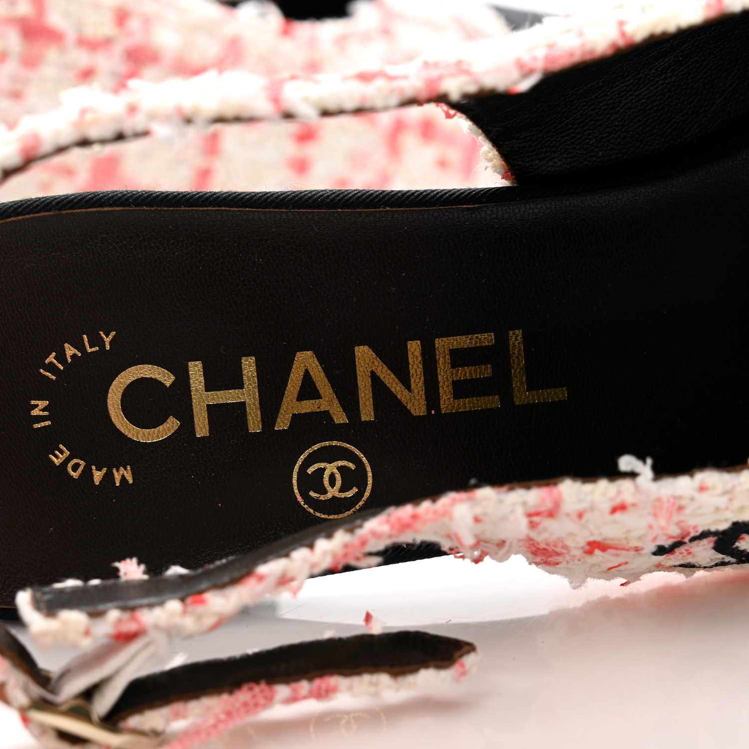 CHANEL Glittered Tweed Grosgrain Cap Toe Slingback Pumps
