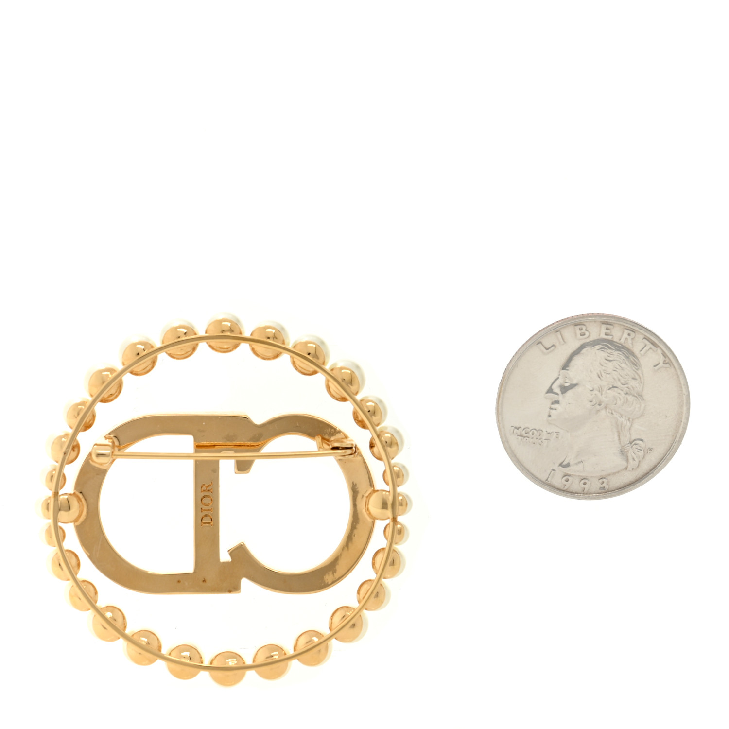 CHRISTIAN DIOR Crystal Pearl CD Logo Brooch Gold 1404990