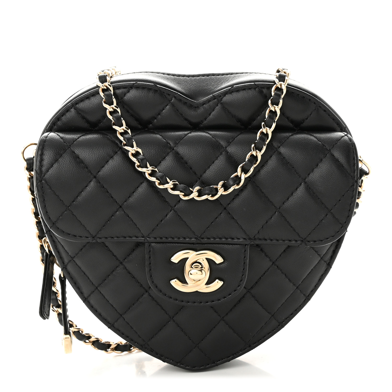 CHANEL Lambskin Quilted CC In Love Heart Bag Black 1405447