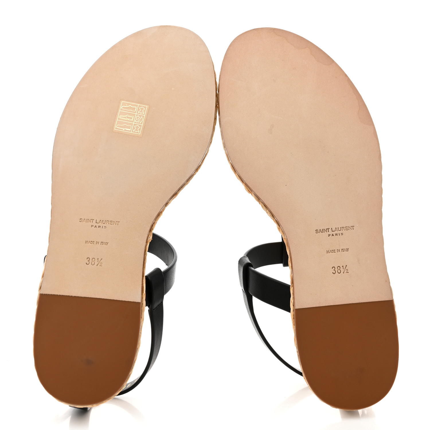 SAINT LAURENT Calfskin Raffia Cassandra Monogram Sandals