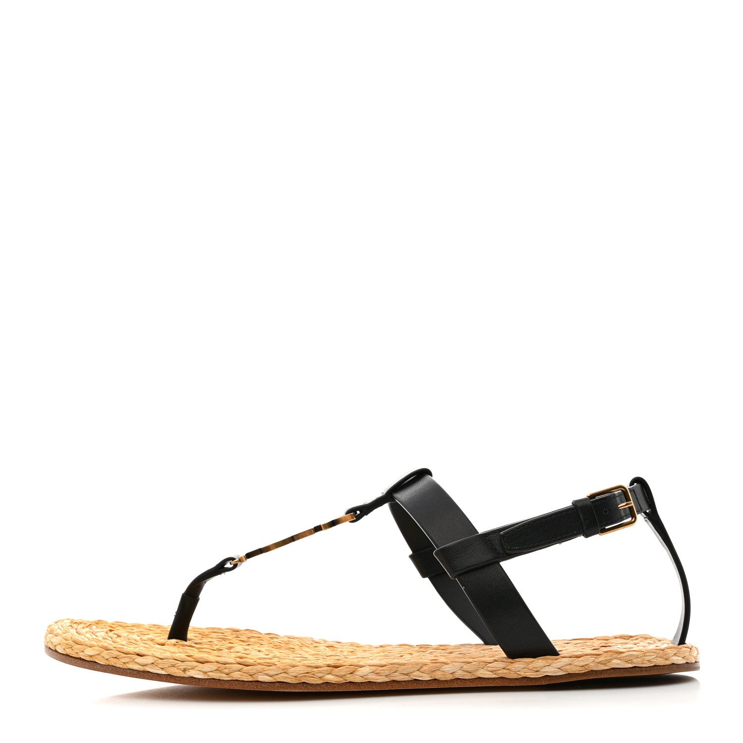 【Saint Laurent】NEW CASSANDRA FL MAINE/GO OF◆777348BDATT Saint Laurent Cassandra Leather Flat Sandals in Nero | FWRD