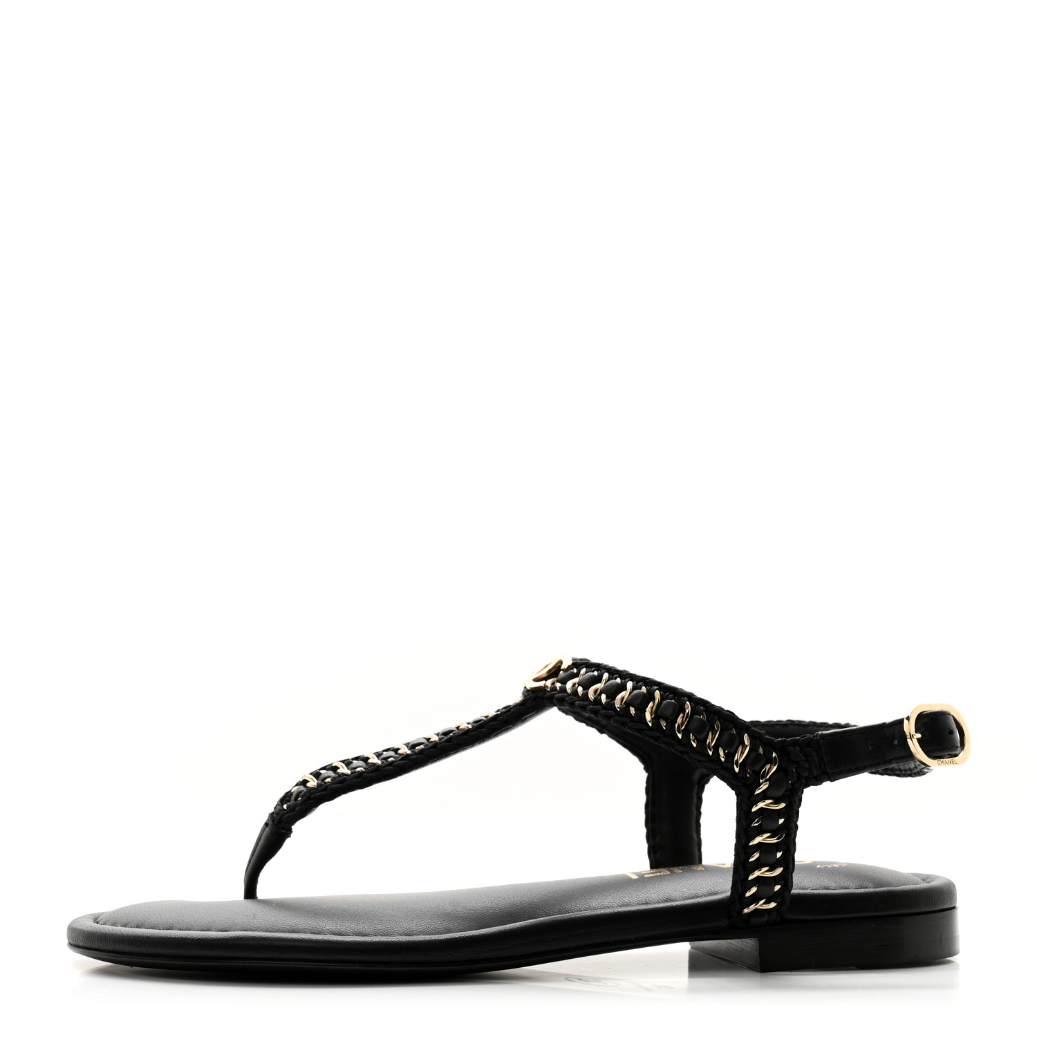 CHANEL Lambskin Embroidered CC Thong Sandals 36 Black