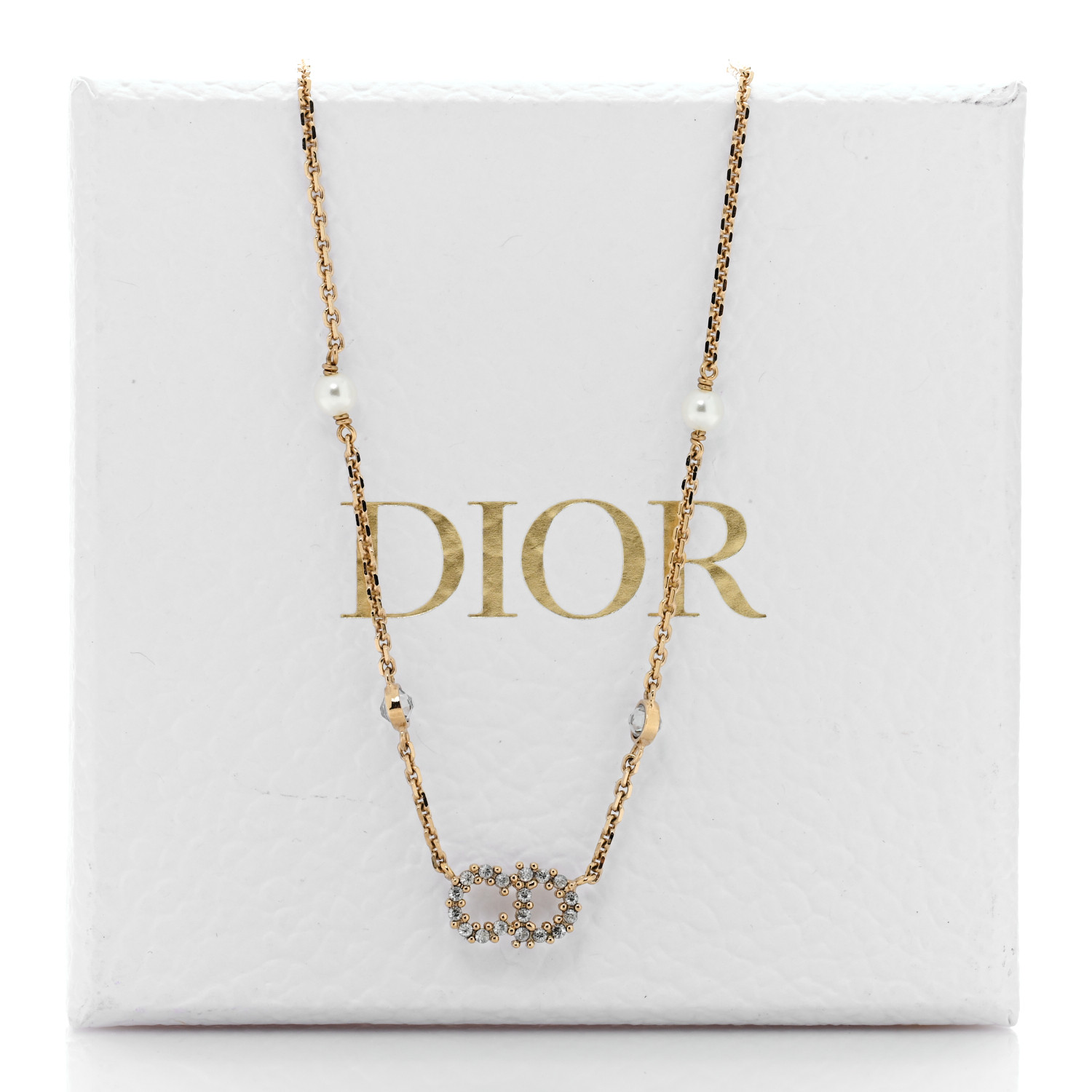 【Christian Dior】★COLLIER CLAIR D LUNE CHRISTIAN DIOR Metal Crystal Pearl Clair D Lune Necklace
