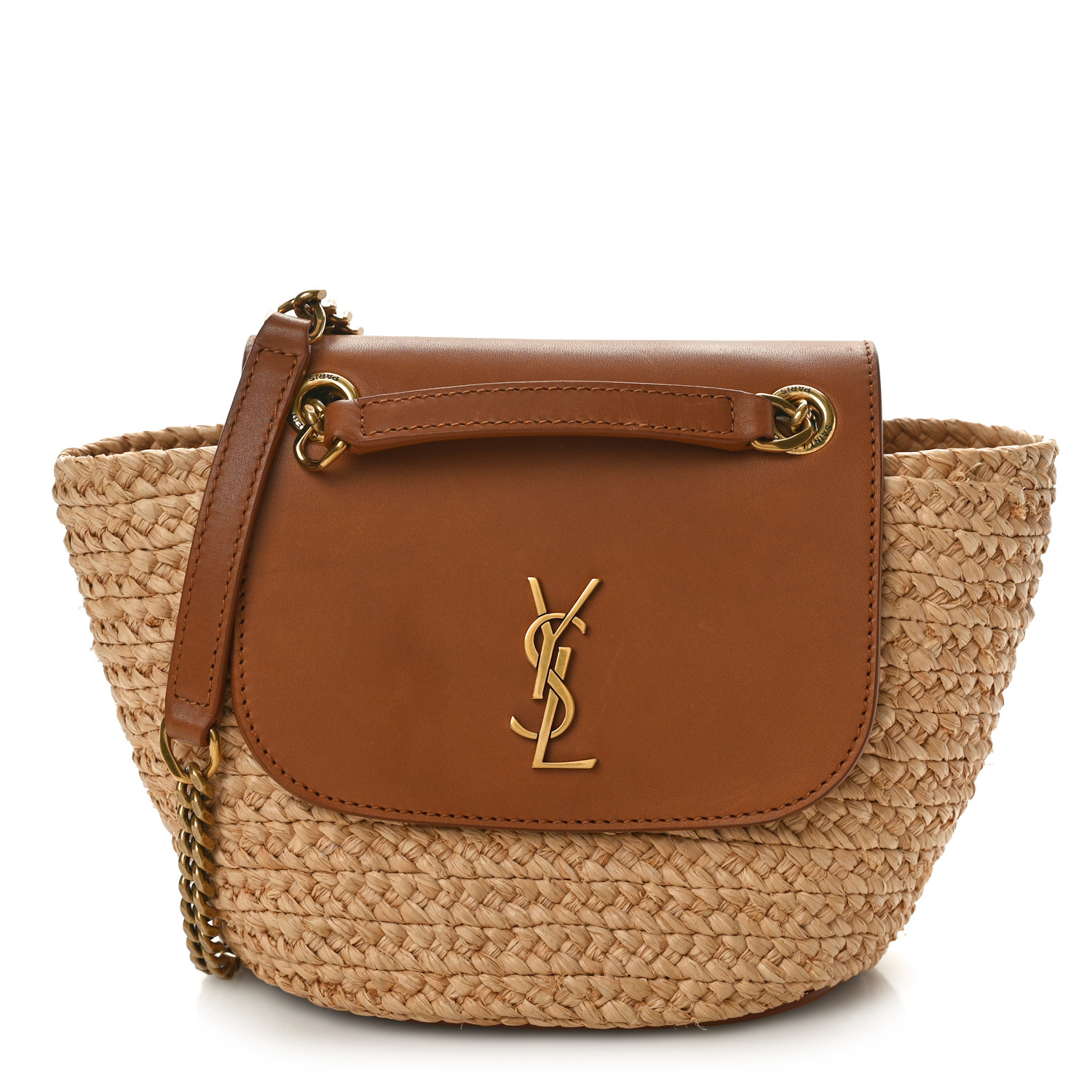SAINT LAURENT Raffia Calfskin Mini Manon Natural Brick