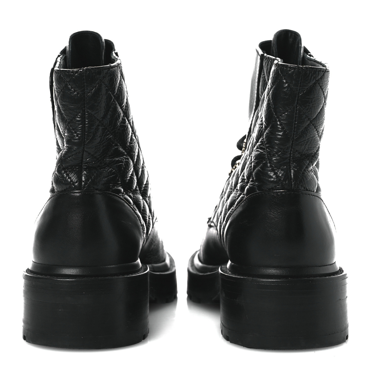 CHANEL ブーツ 37 CHANEL Shiny Goatskin Calfskin Quilted Lace Up Combat Boots