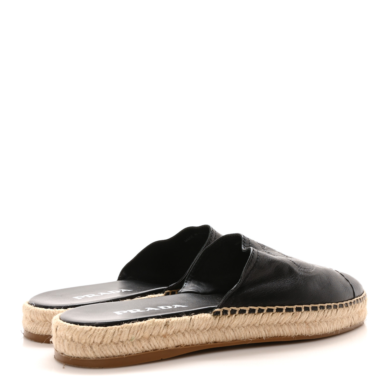PRADA Nappa Logo Cap Toe 20mm Espadrilles Mules 40 Black