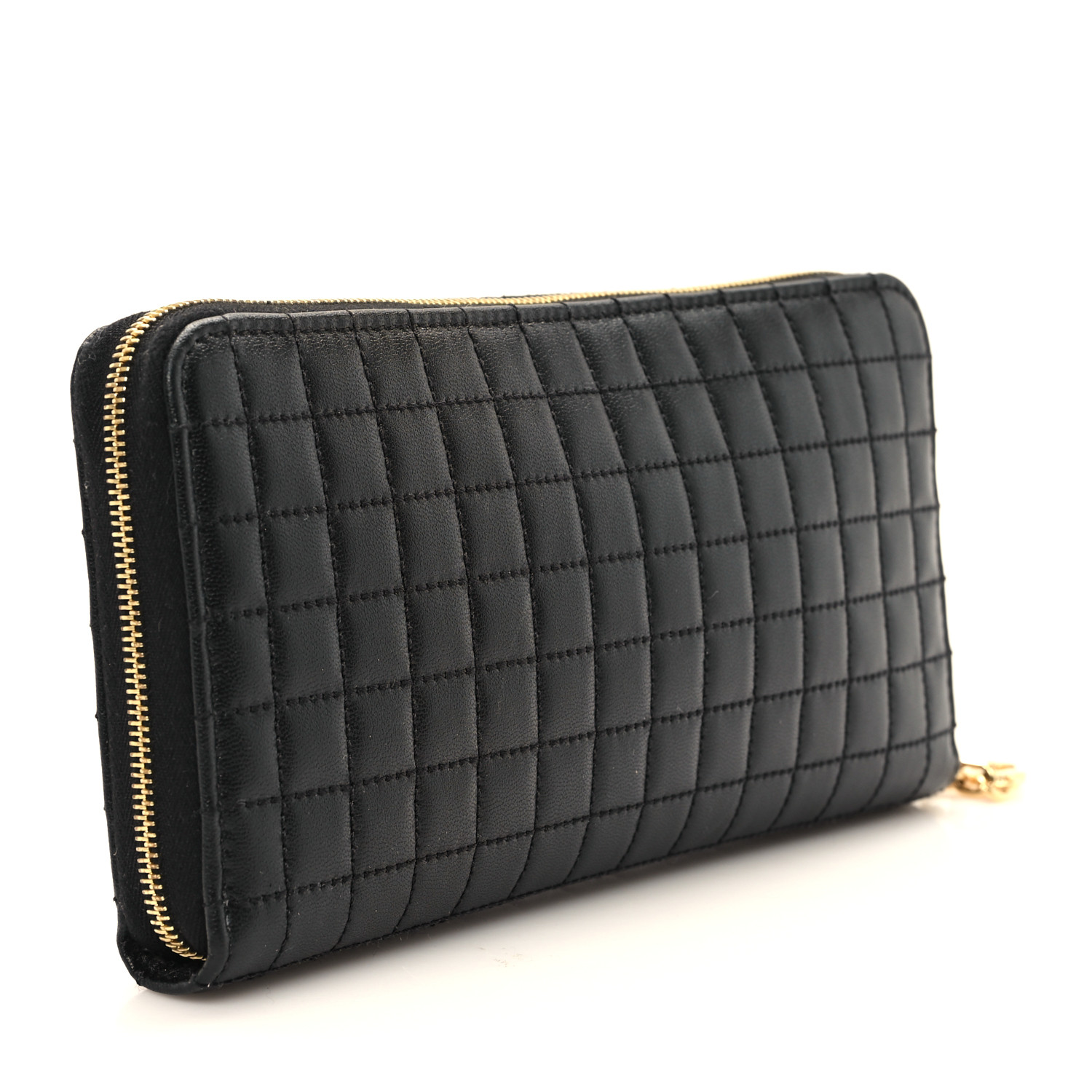 CELINE Lambskin Quilted Large C Charm Zip Around Wallet