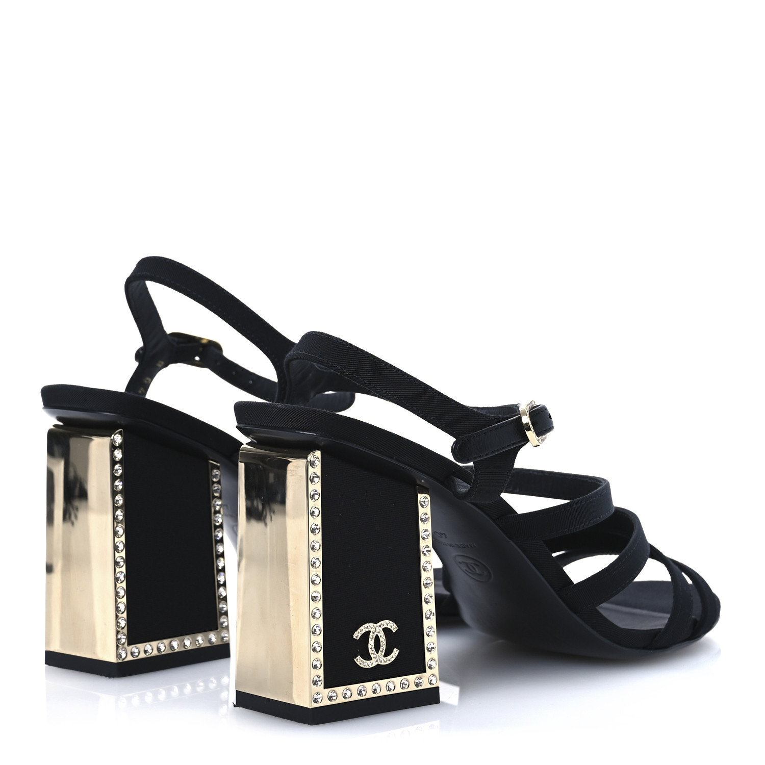 CHANEL ミュール CHANEL Grosgrain Crystal CC Sandals 41 Black 1688644