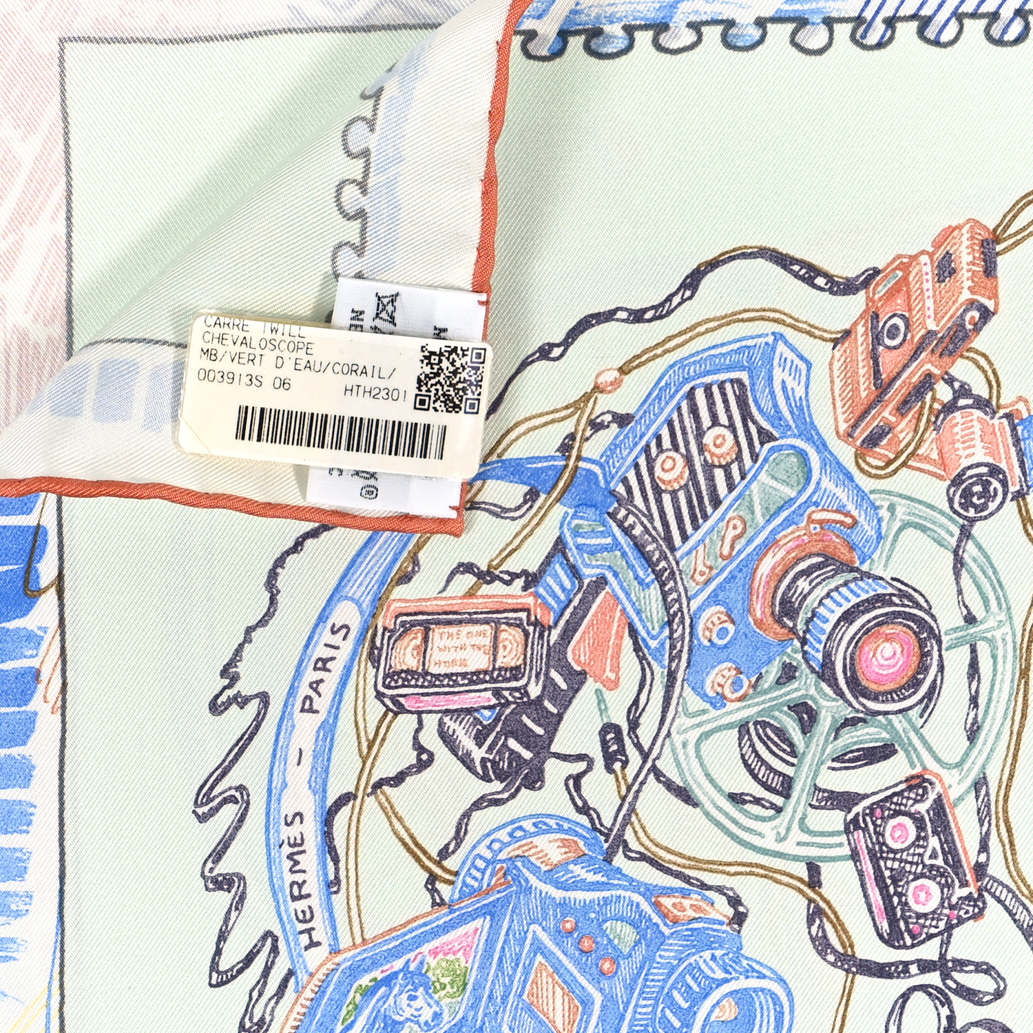 エルメス カレ90 Chevaloscope vert d’eau/corail/bleu エルメス カレ90 Chevaloscope vert d'eau/corail/bleu (HERMES