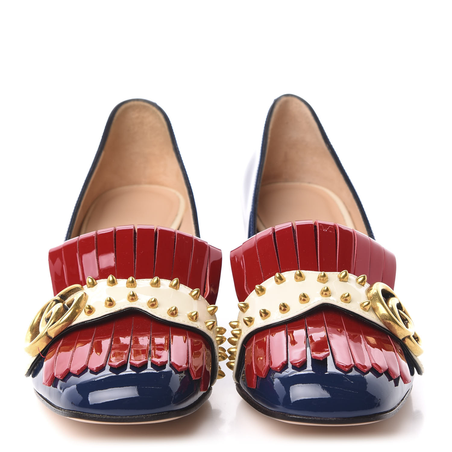 GUCCI Vernice Studded GG Marmont Fringe 50mm Loafer Pumps 37