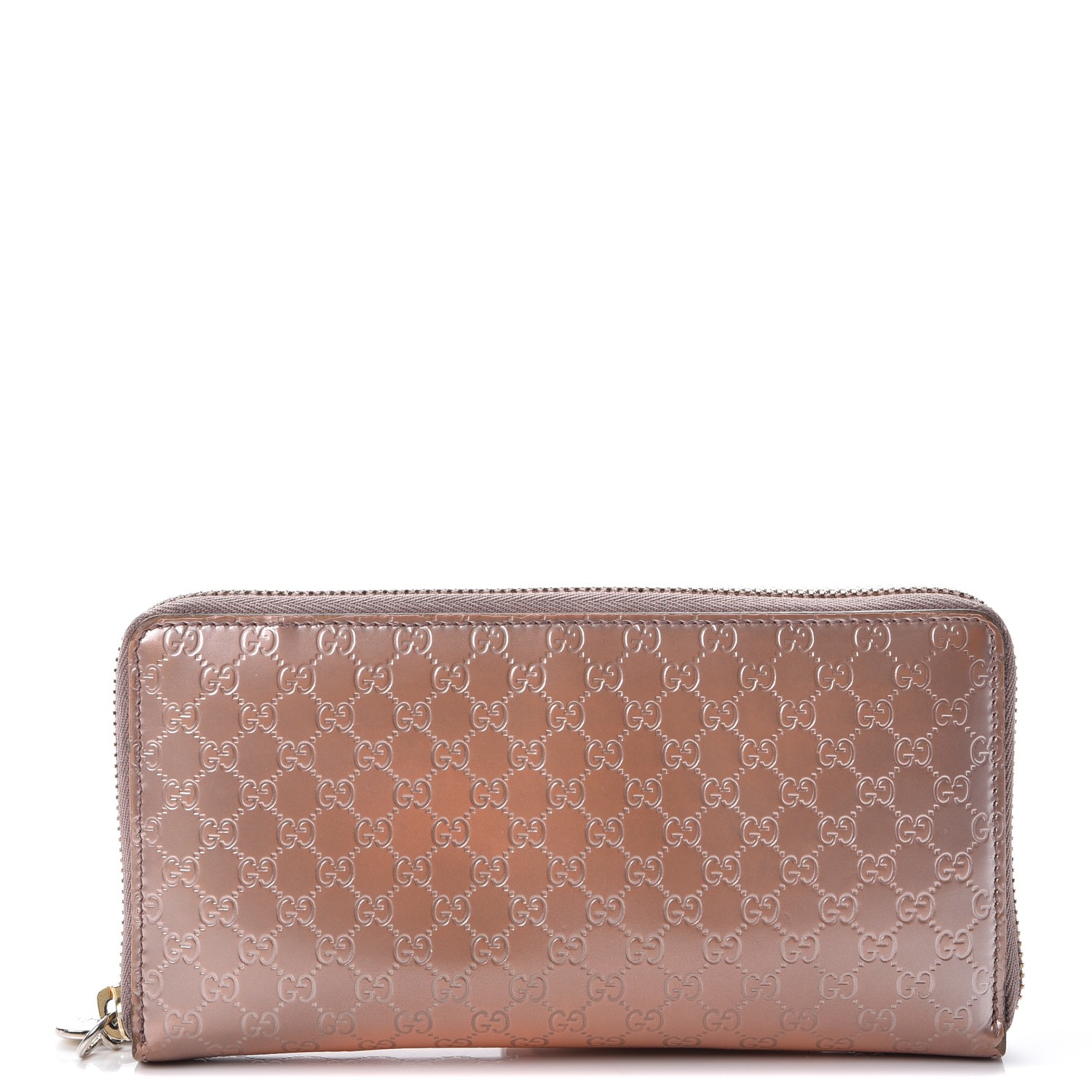 GUCCI Metallic Microguccissima Zip Around Heart Wallet Pink