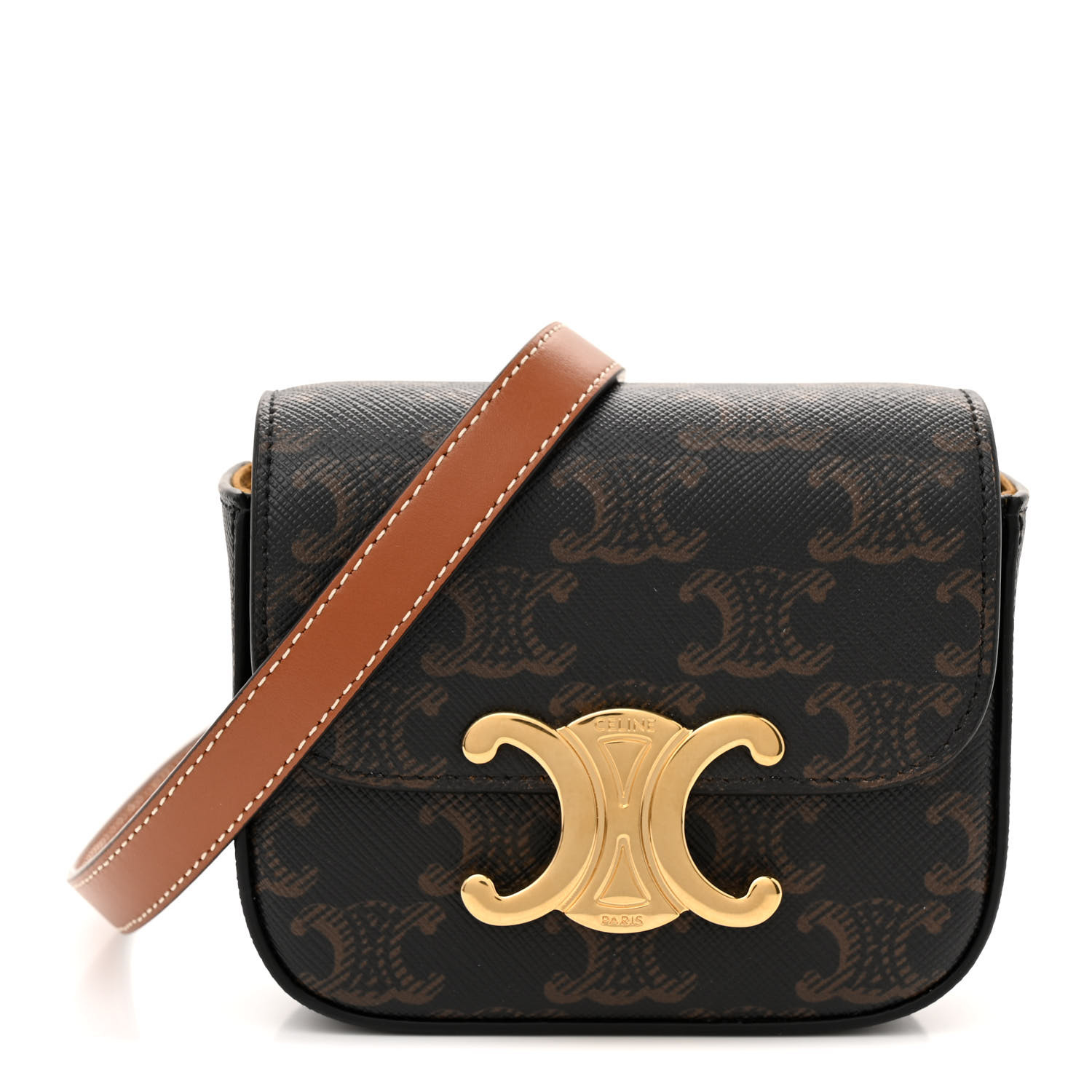 CELINE Triomphe Canvas Calfskin Mini Claude Tan 1519205