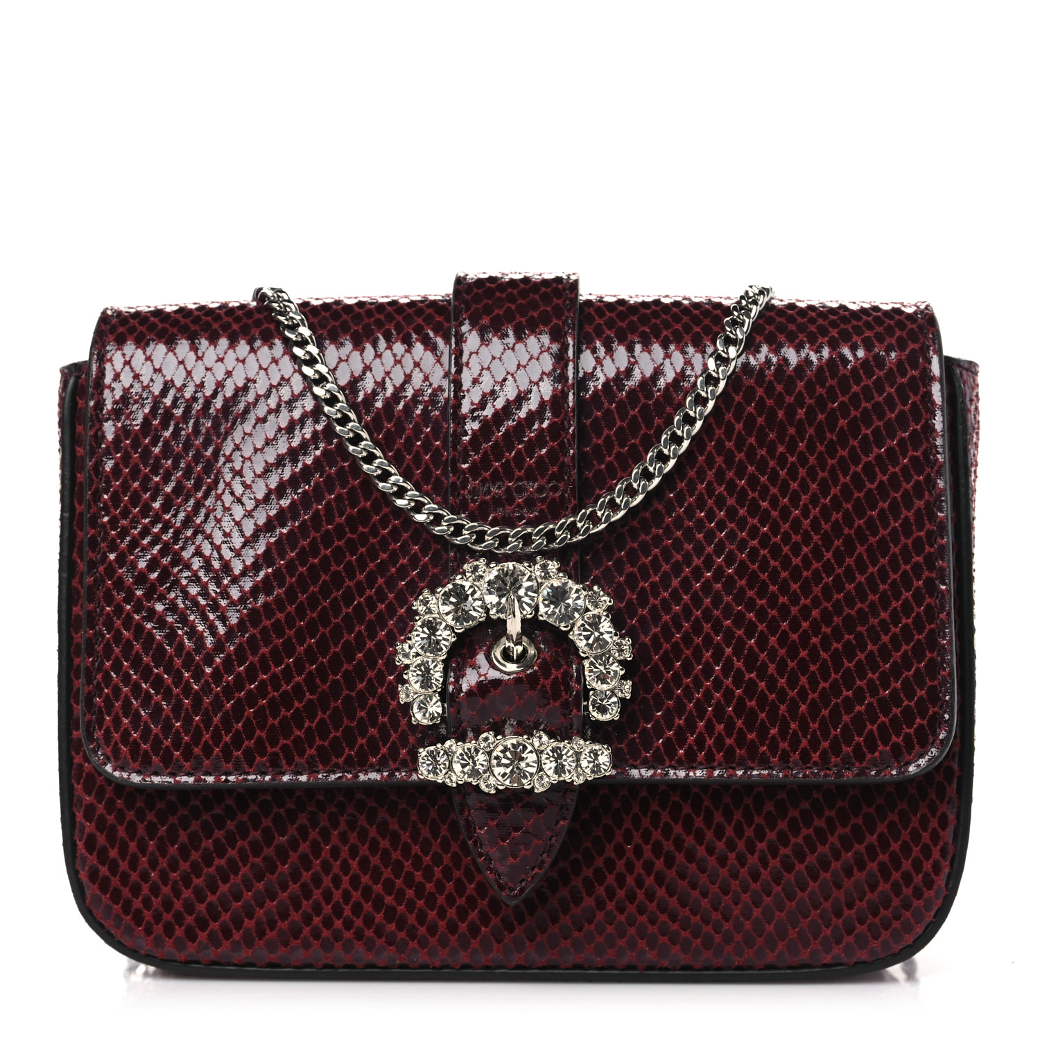 JIMMY CHOO Calfskin Lizard Embossed Crystal Cheri Satchel