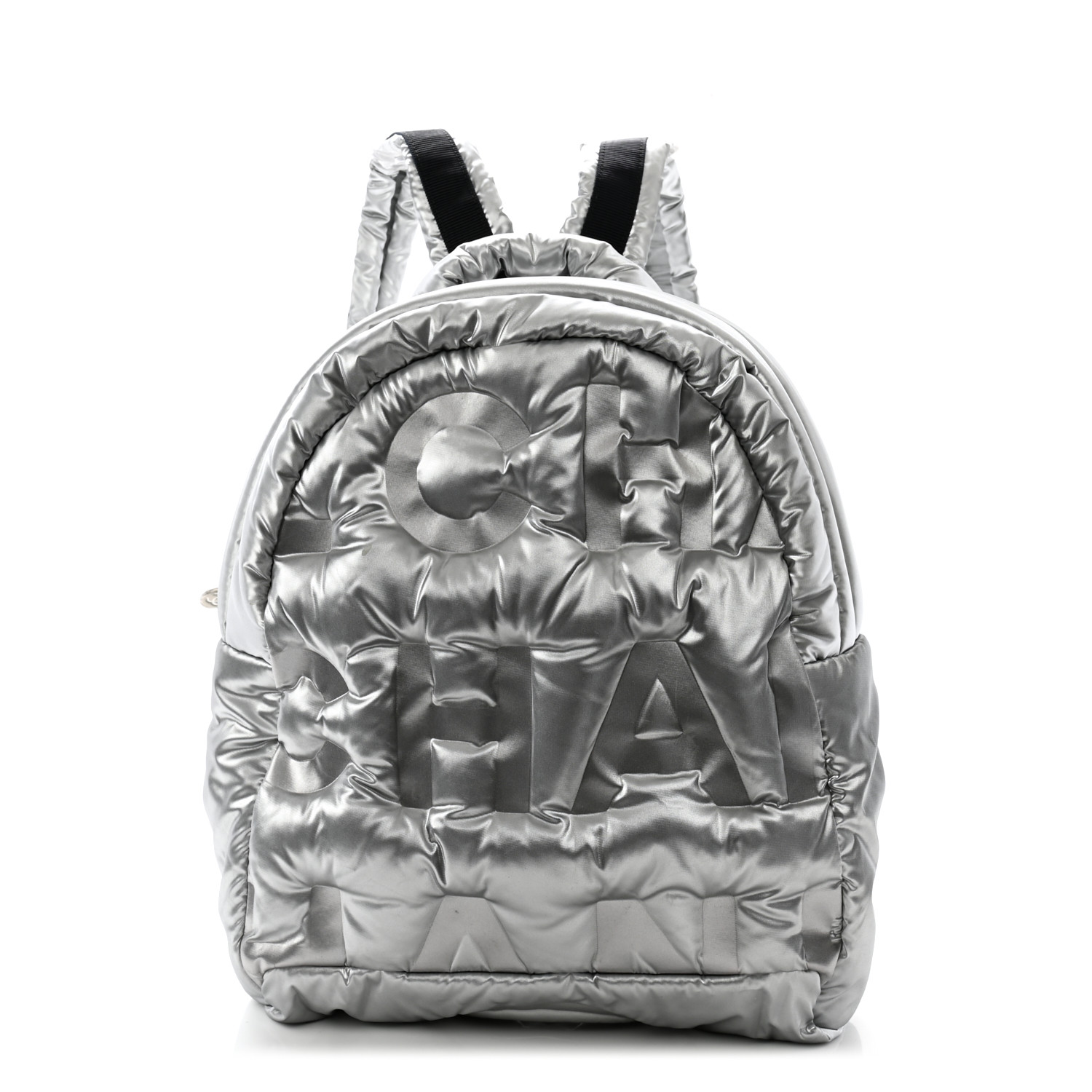 CHANEL Nylon Embossed Small Doudoune Backpack Silver 1602491