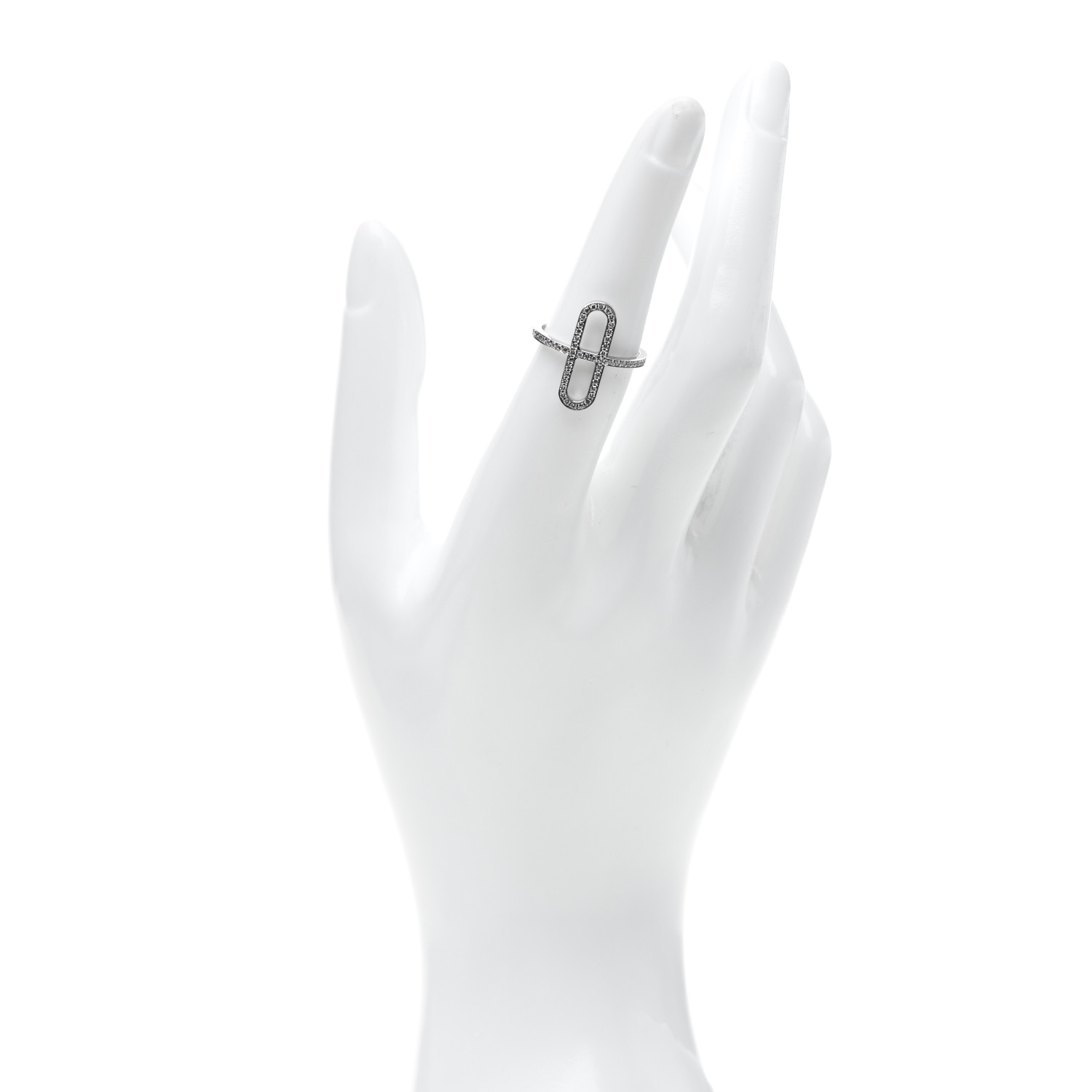 HERMES 18K White Gold Diamond Ever Chaine d'Ancre Ring 53