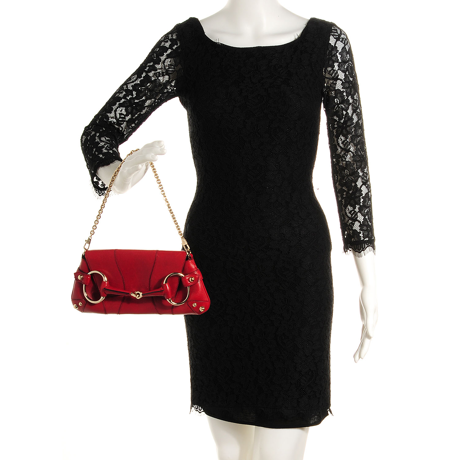 クラッチバッグ Gucci Red Leather Medium Gucci Horsebit Chain Clutch Horsebit chain leather handbag Gucci Red in Leather - 46086875