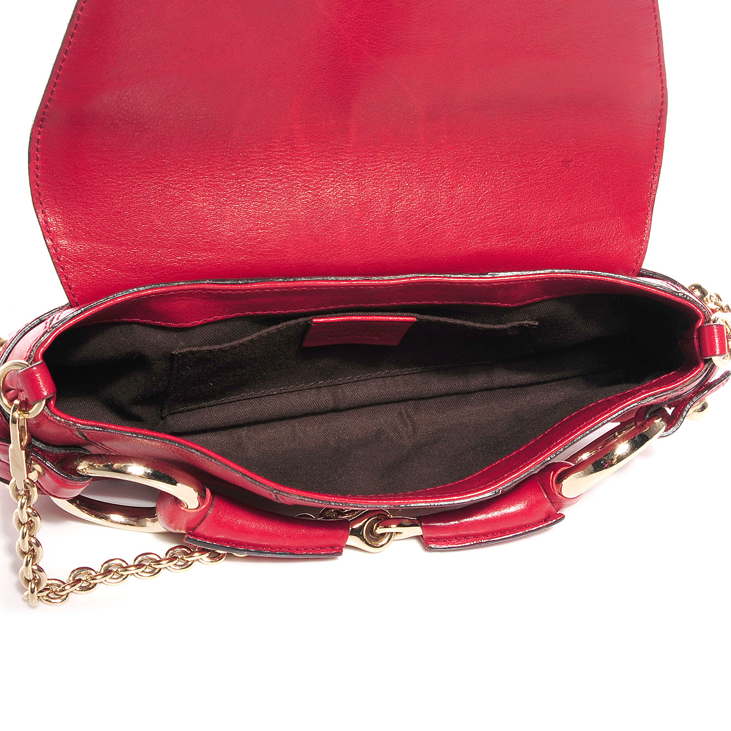 GUCCI Calfskin Small Horsebit Chain Clutch Red 89395