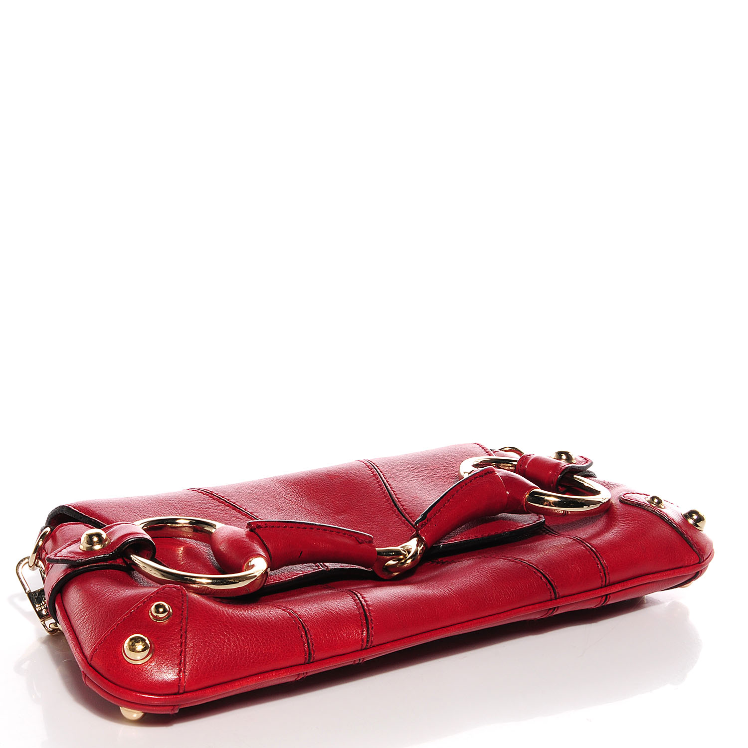 GUCCI Calfskin Small Horsebit Chain Clutch Red 89395