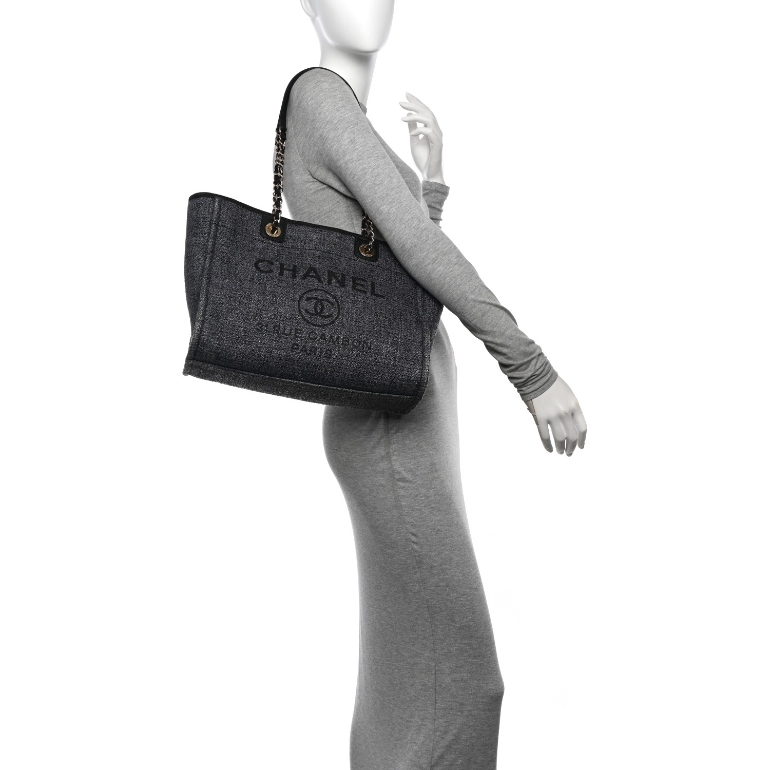 CHANEL Lurex Boucle Small Deauville Tote Black 1636901