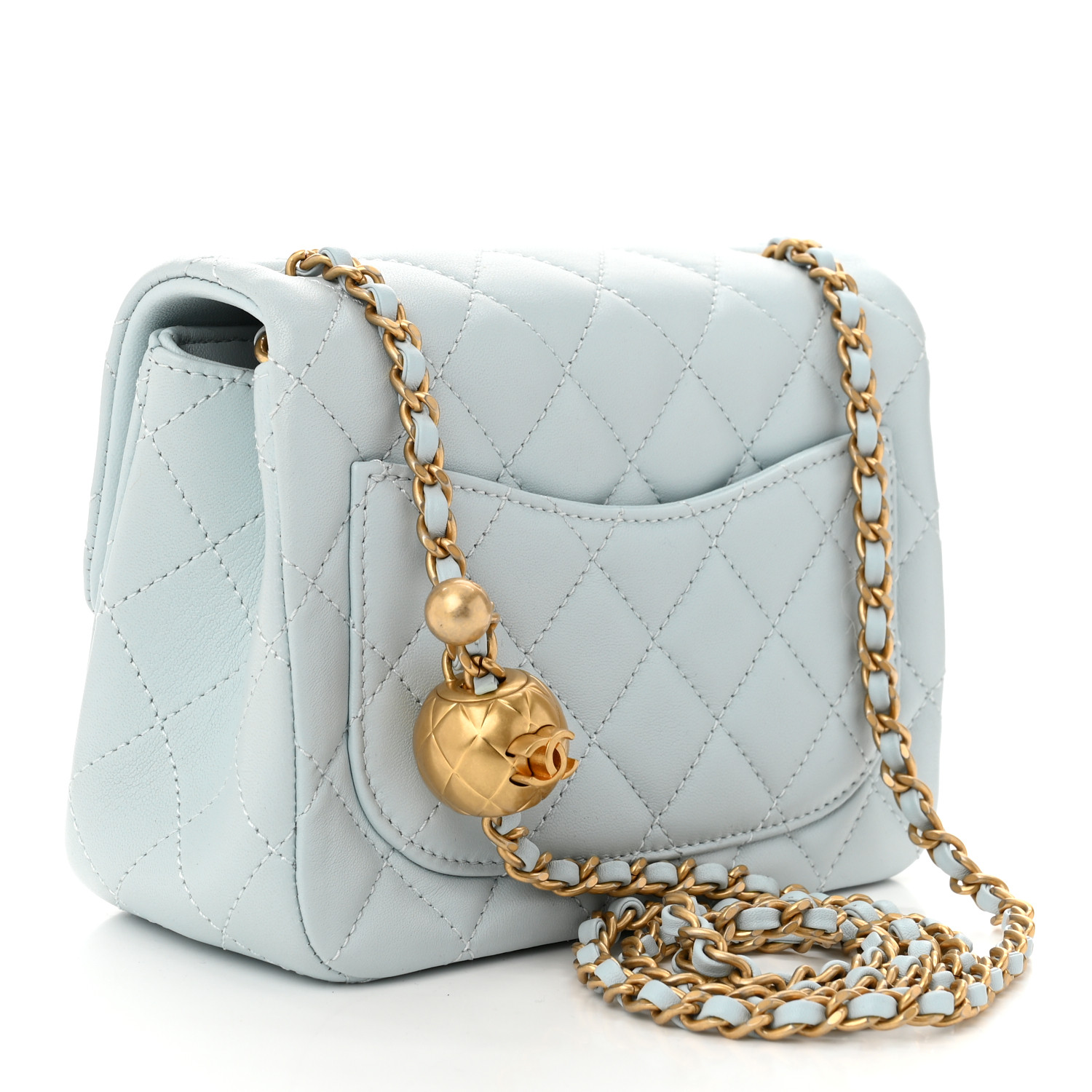 CHANEL 水色 CHANEL Lambskin Quilted Mini Pearl Crush Flap Light Blue
