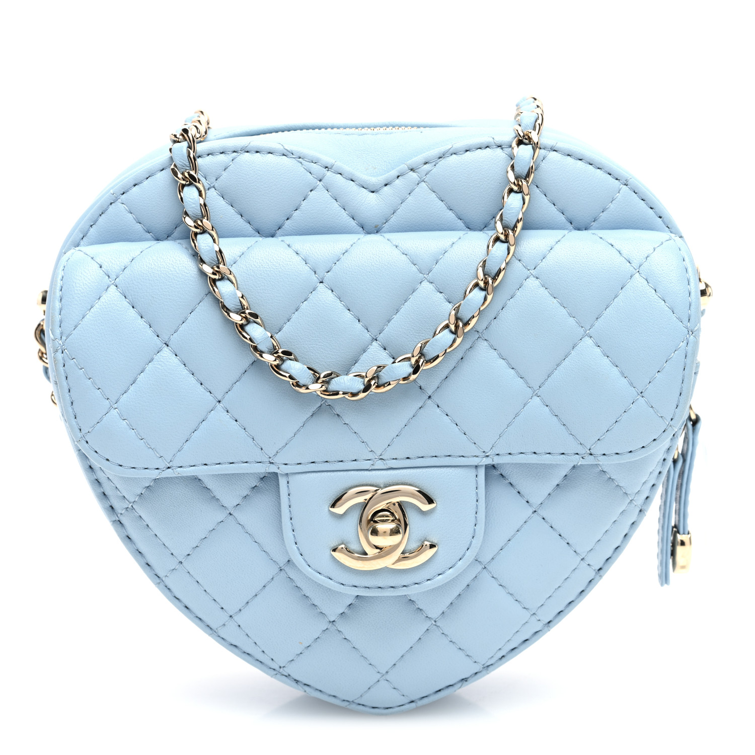 CHANEL Lambskin Quilted CC In Love Heart Bag Light Blue