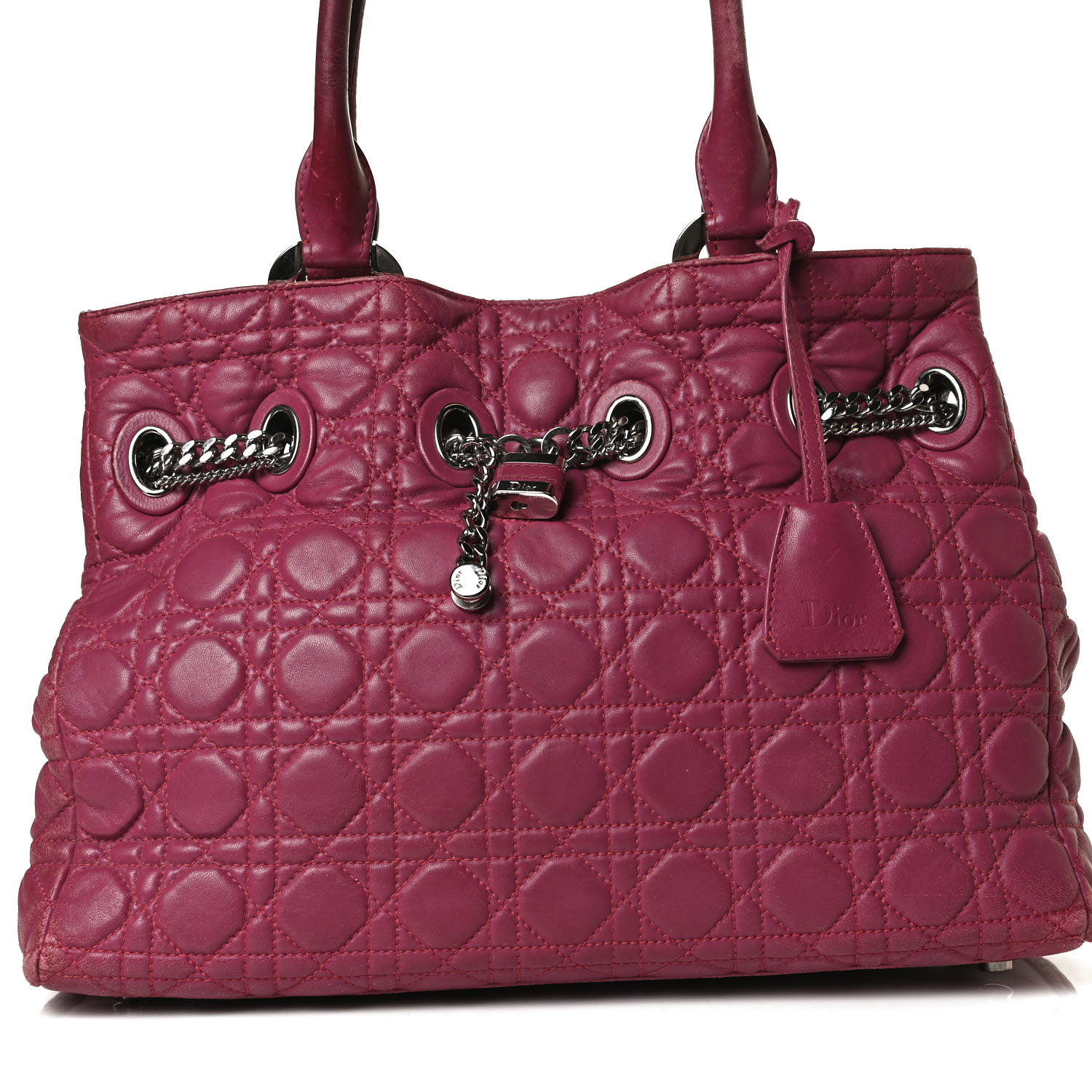 CHRISTIAN DIOR Lambskin Cannage Chri Chri Tote Fuchsia