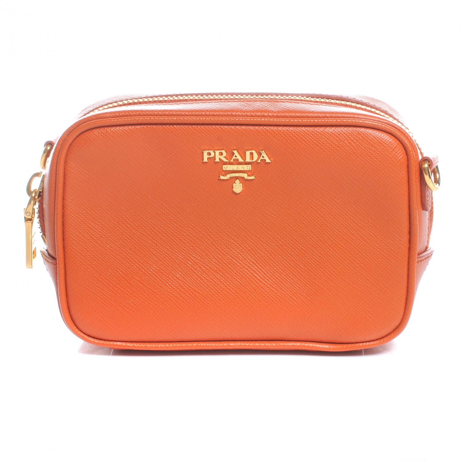 PRADA Saffiano Mini Zip Crossbody Bag Papaya 47224