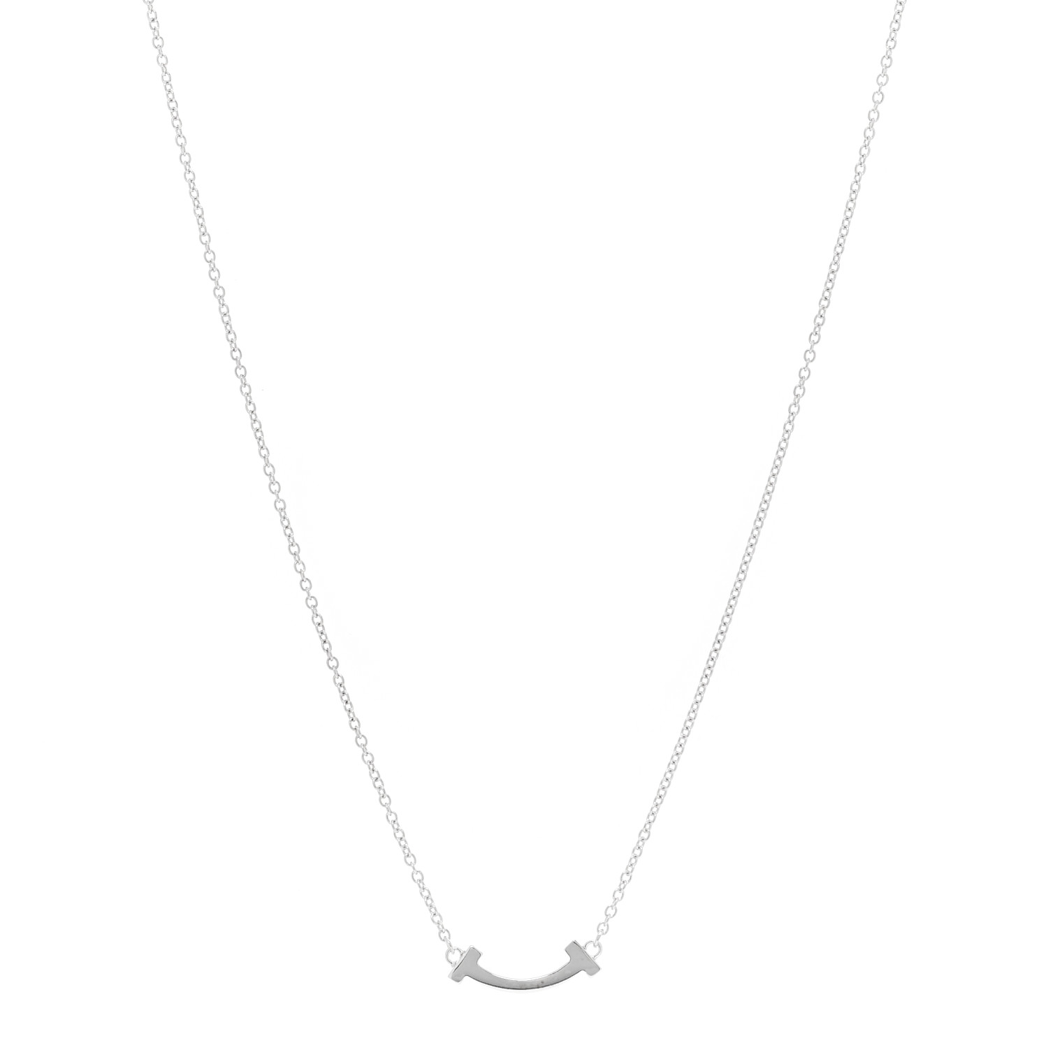 TIFFANY 18K White Gold Mini T Smile Pendant Necklace 1228361