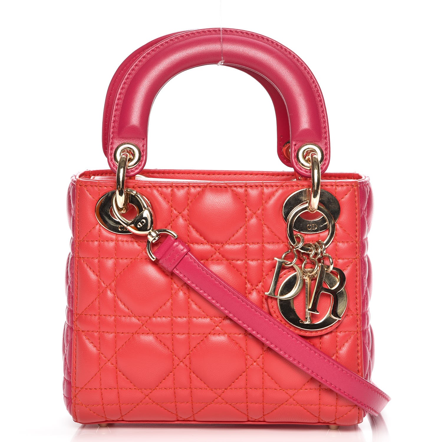 CHRISTIAN DIOR Lambskin Cannage Mini Bi-Color Lady Dior