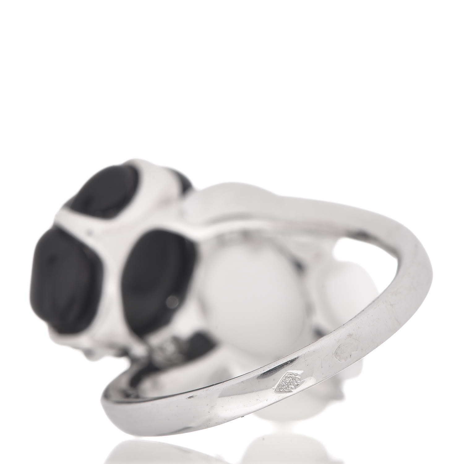 CHANEL 18K White Gold Diamond Onyx White Agate Camelia