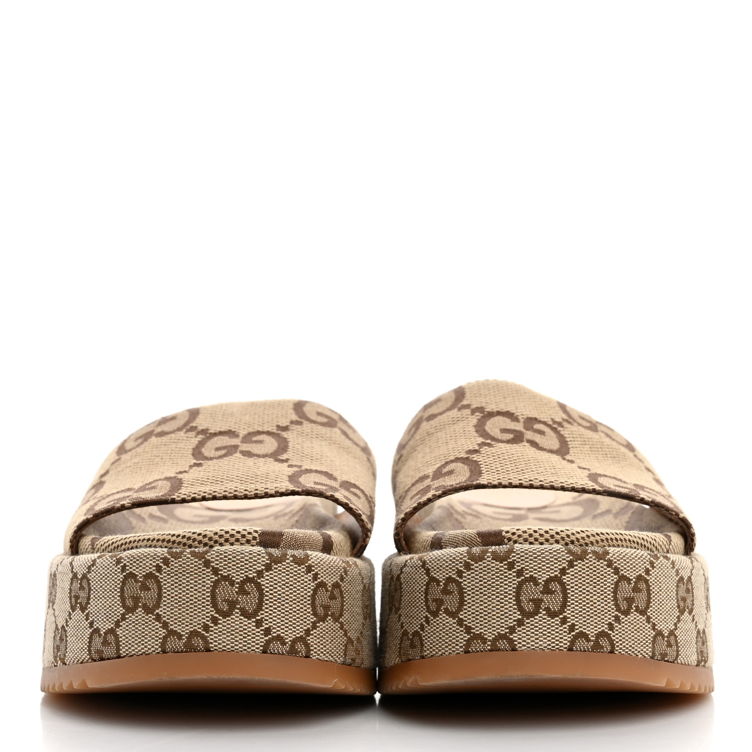 GUCCI アンジェリーナ GG プラットフォームスライド ベージュ Gucci Angelina GG Canvas Flatform Slide Sandals | Neiman Marcus