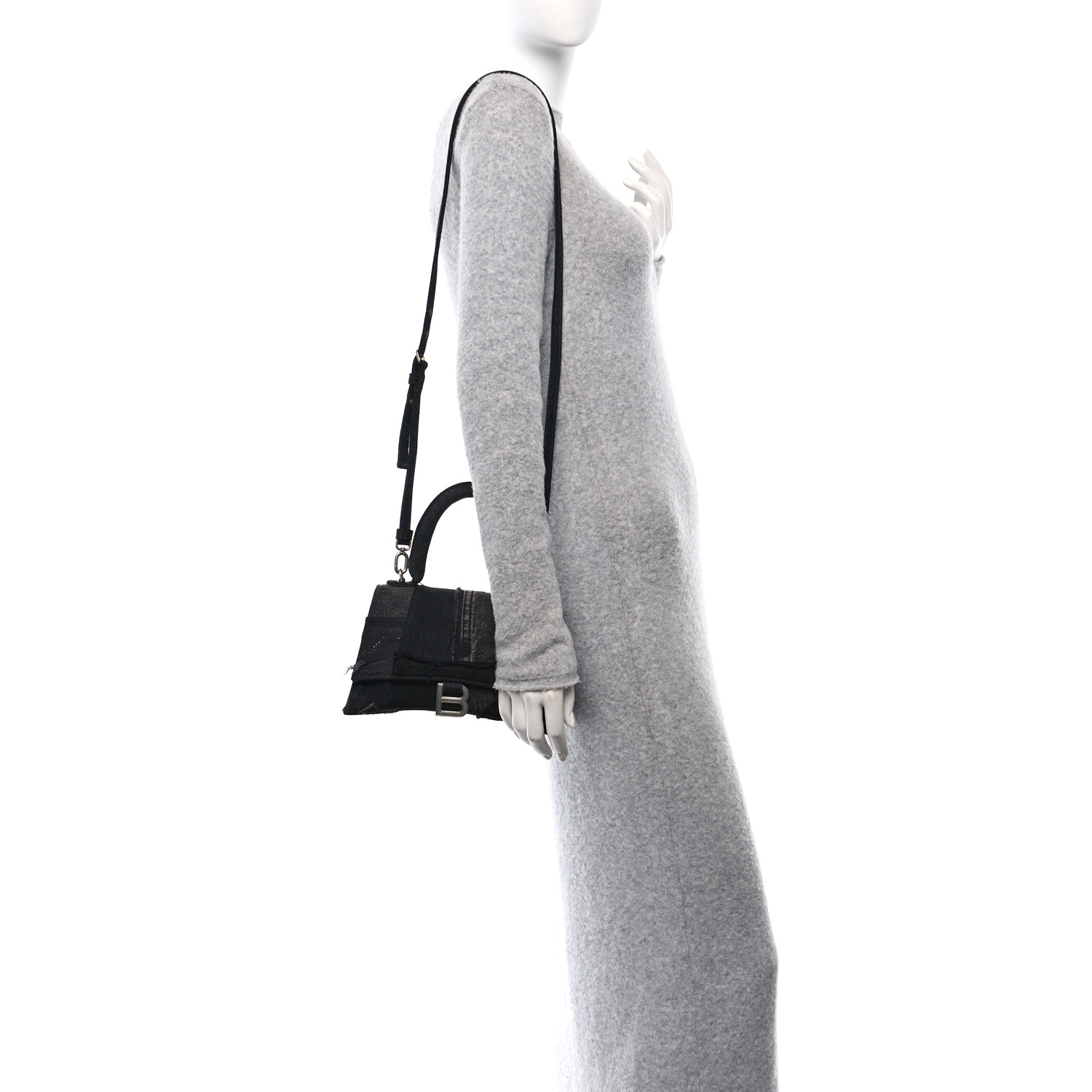 BALENCIAGA Denim Patchwork Small Hourglass Top Handle Bag