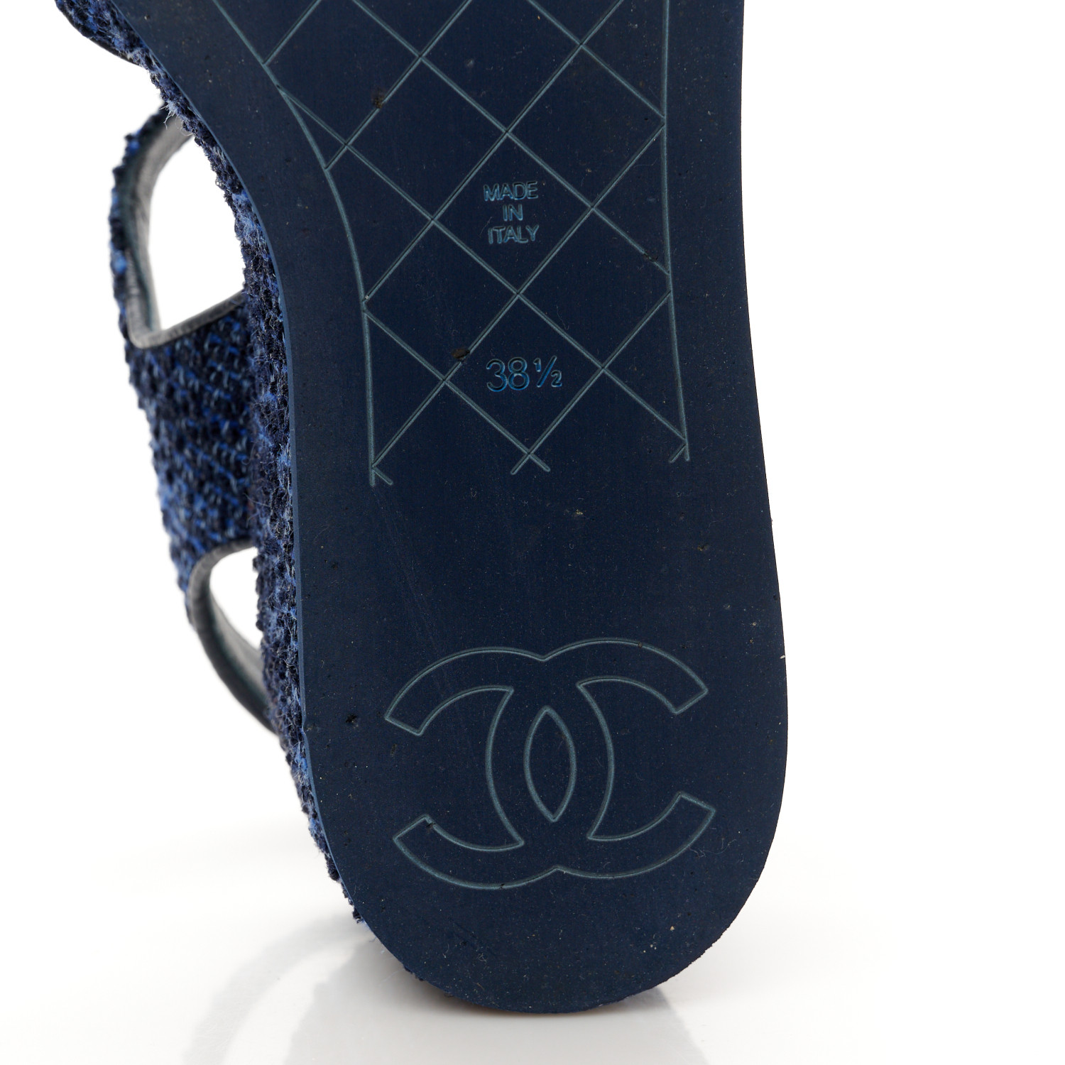 リバー　シャネル CHANEL Silk Linen Tweed Quilted CC Platform Sandals 38.5