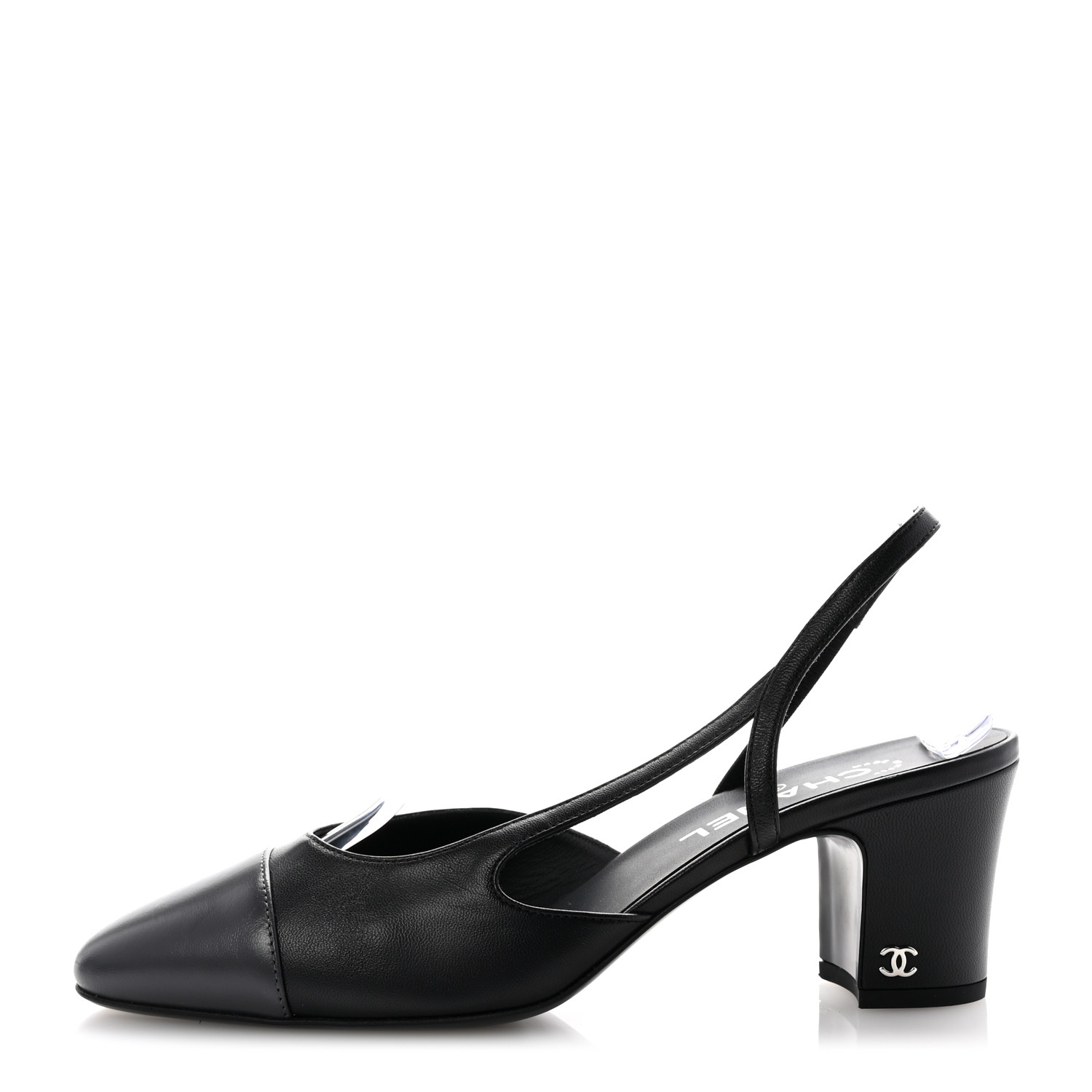 CHANEL 黒 スエード パンプス22.5 35 CHANEL シャネル オープントゥパンプス レザー チェーン