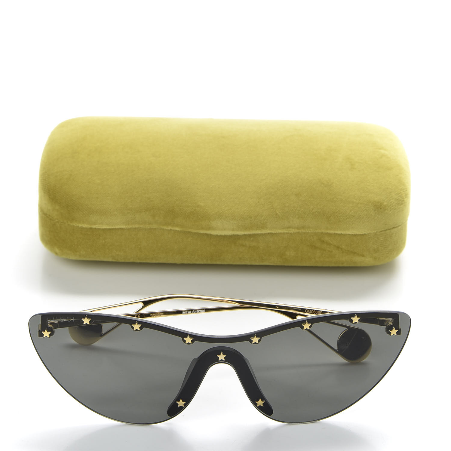 GUCCI【GG0666S】Cat-Eye SHIELD Auth GUCCI GG0666S Silver RIMLESS STAR STUDDED CAT-EYE