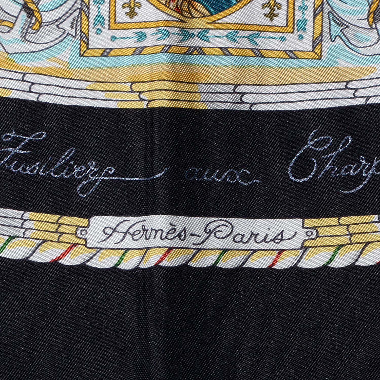 HERMES Silk Per Astra ad Astra Scarf 90 Black 82141