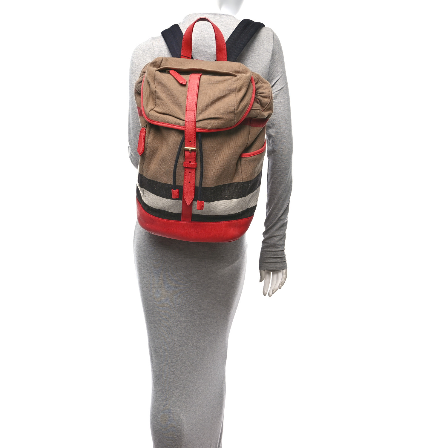 BURBERRY Canvas Mega Check Drifton Backpack Red 2