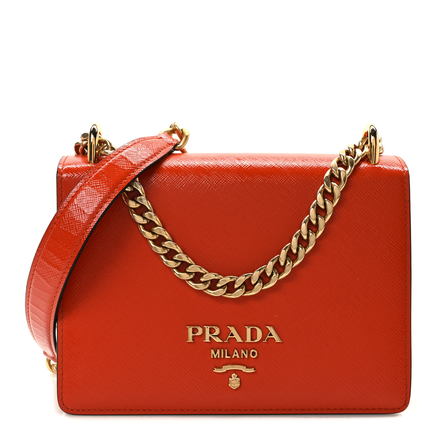 いいネット通販 - 全国送料無料でお届けします PRADA Saffiano 1573643 Arancio Bag Shoulder Chain Vernice 小物
