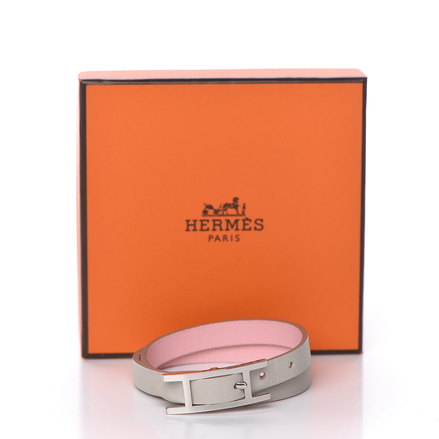 HERMES Swift Behapi Double Tour Bracelet T2 Rose Sakura Gris