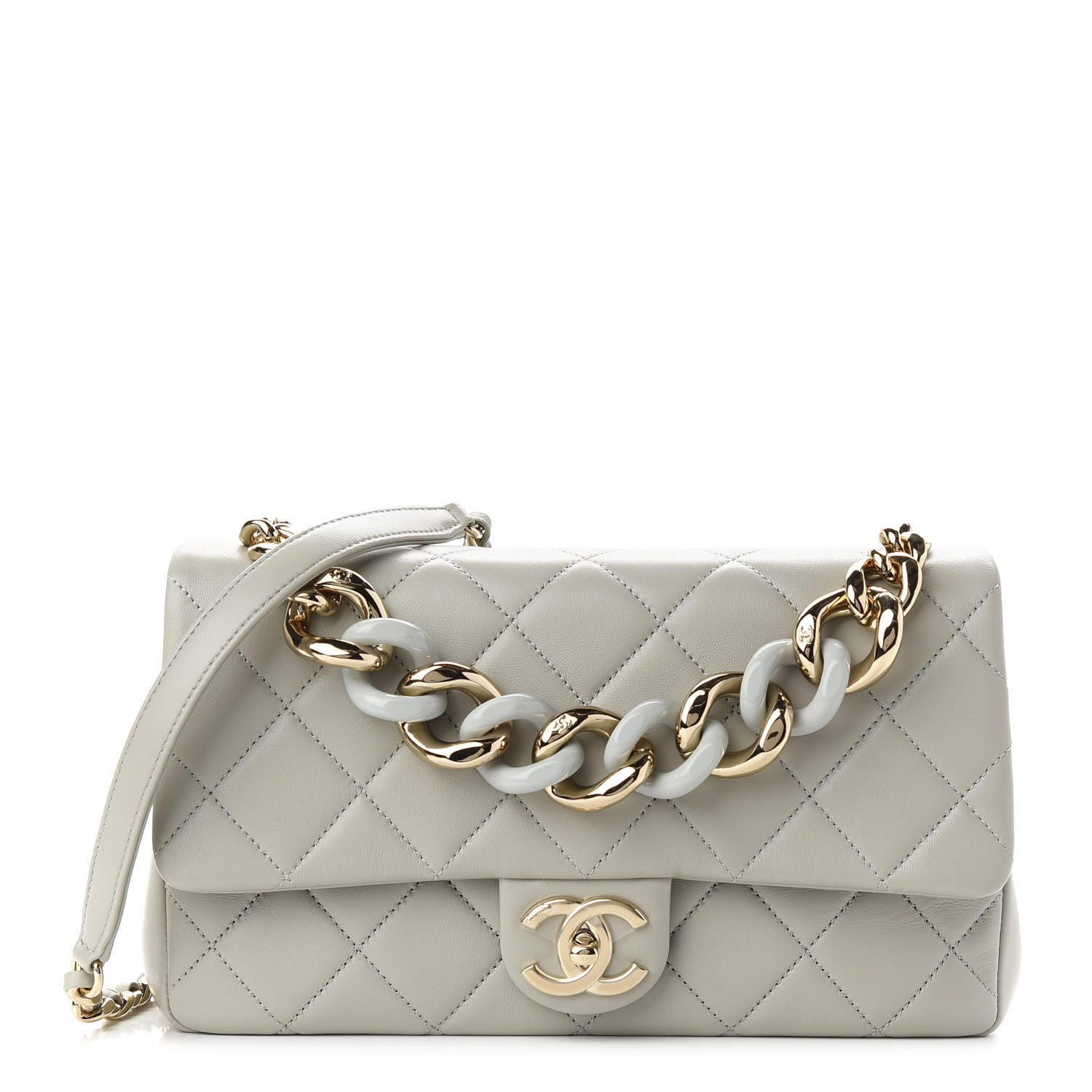 CHANEL Lambskin Quilted Resin Bi-Color Chain Flap Bag Grey