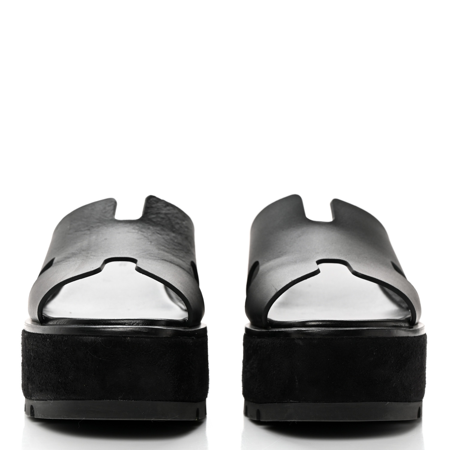 HERMES Calfskin Suede Eze 30 Sandals 36 Black 1329010
