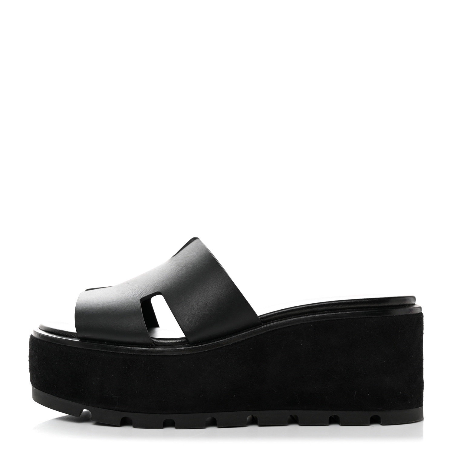 HERMES Calfskin Suede Eze 30 Sandals 36 Black 1329010