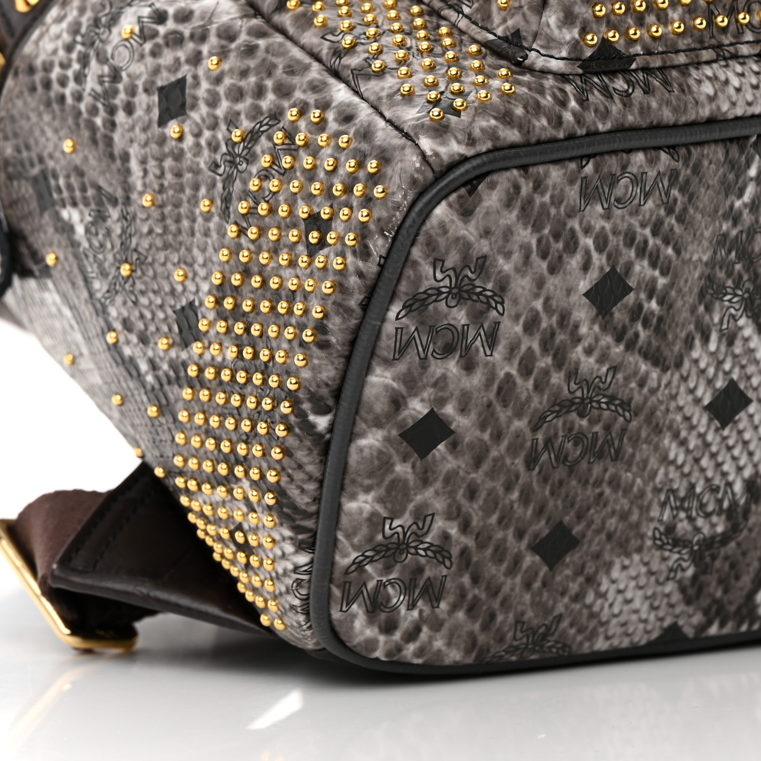 MCM Visetos Snakeskin Printed Studded Small Stark Backpack