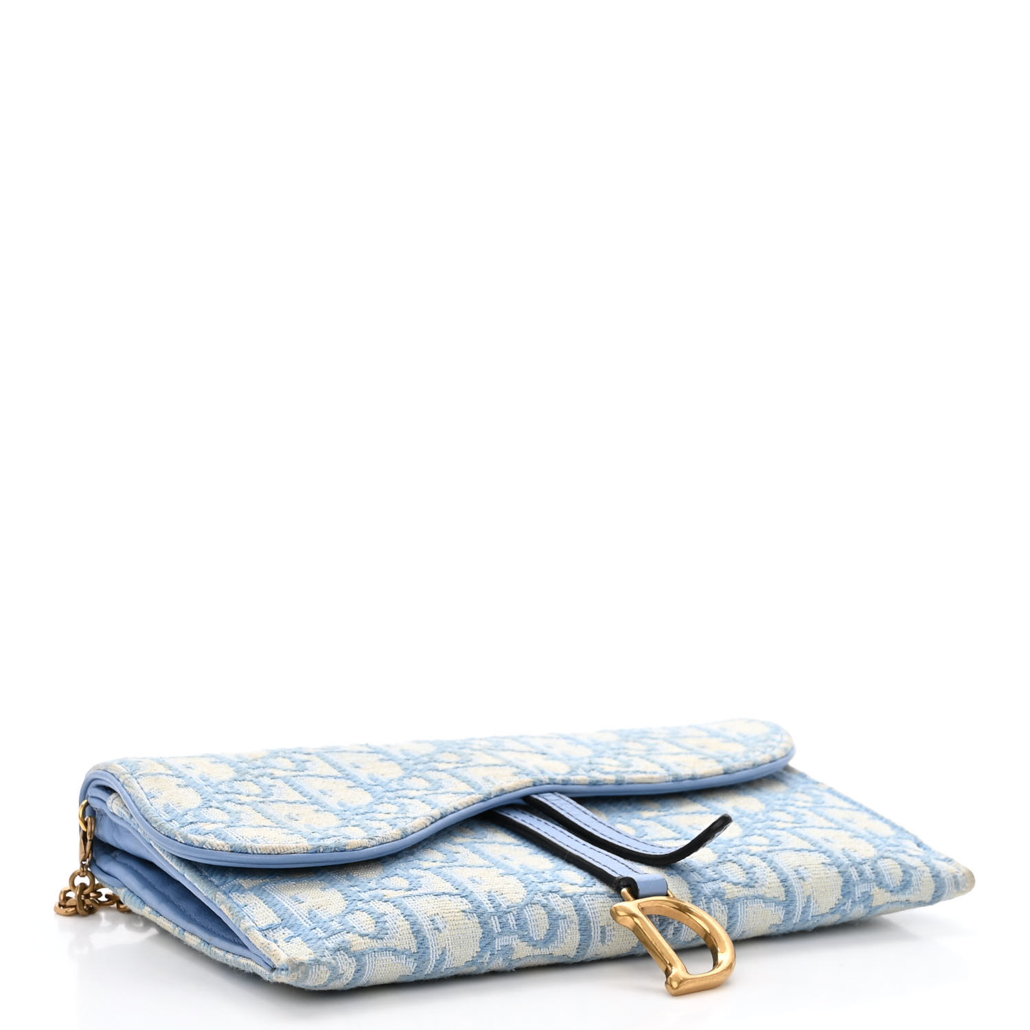 CHRISTIAN DIOR Oblique Saddle Chain Long Wallet Cornflower