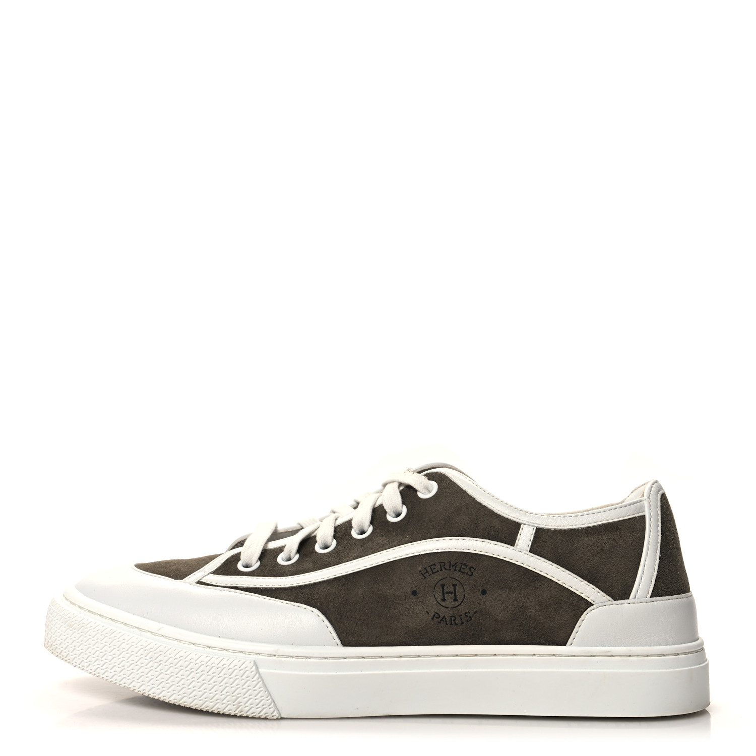 HERMES Suede Goatskin Calfskin Womens Get Sneakers 41 Vert