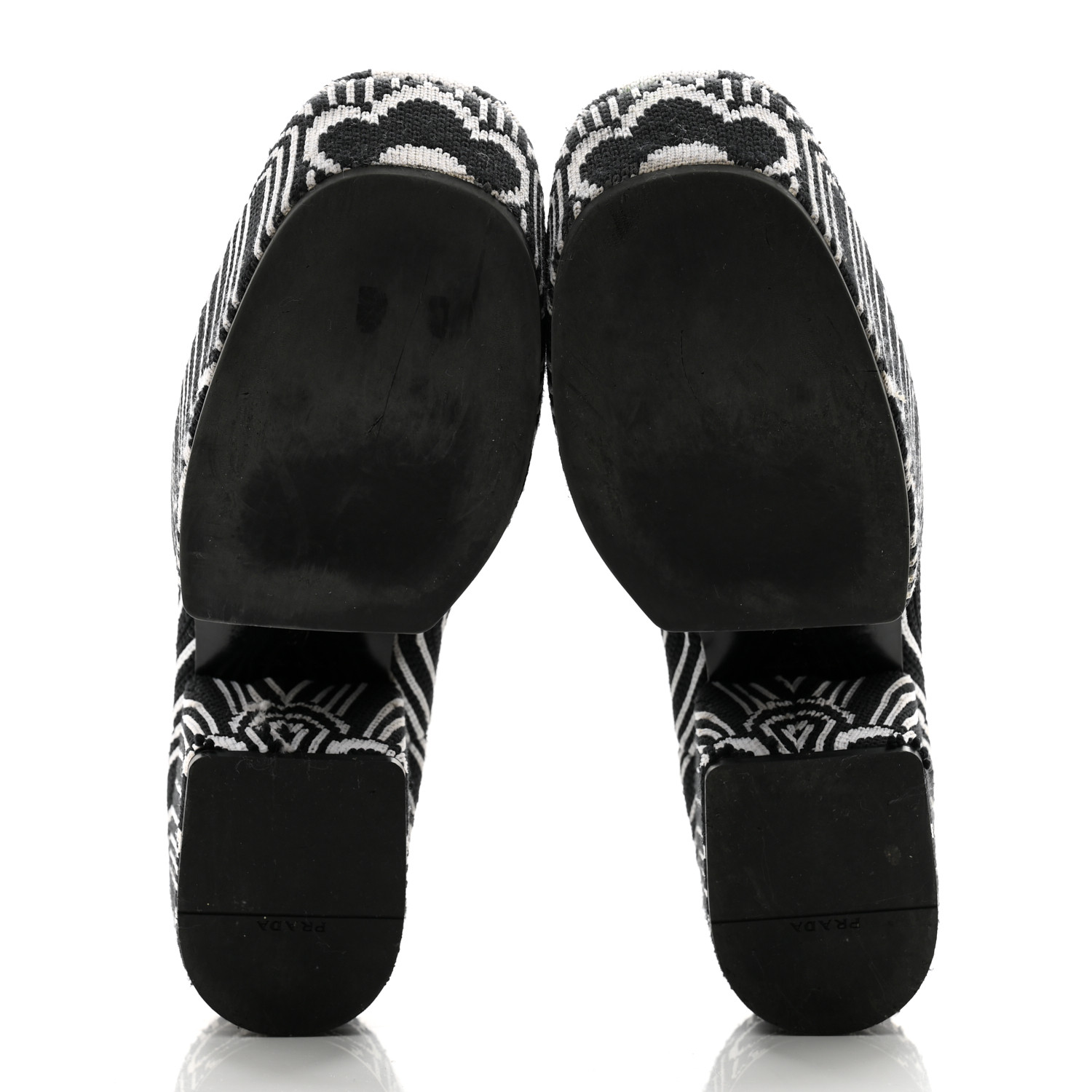 PRADA Jacquard Knit Platform Ankle Boots 37 Black 1531964