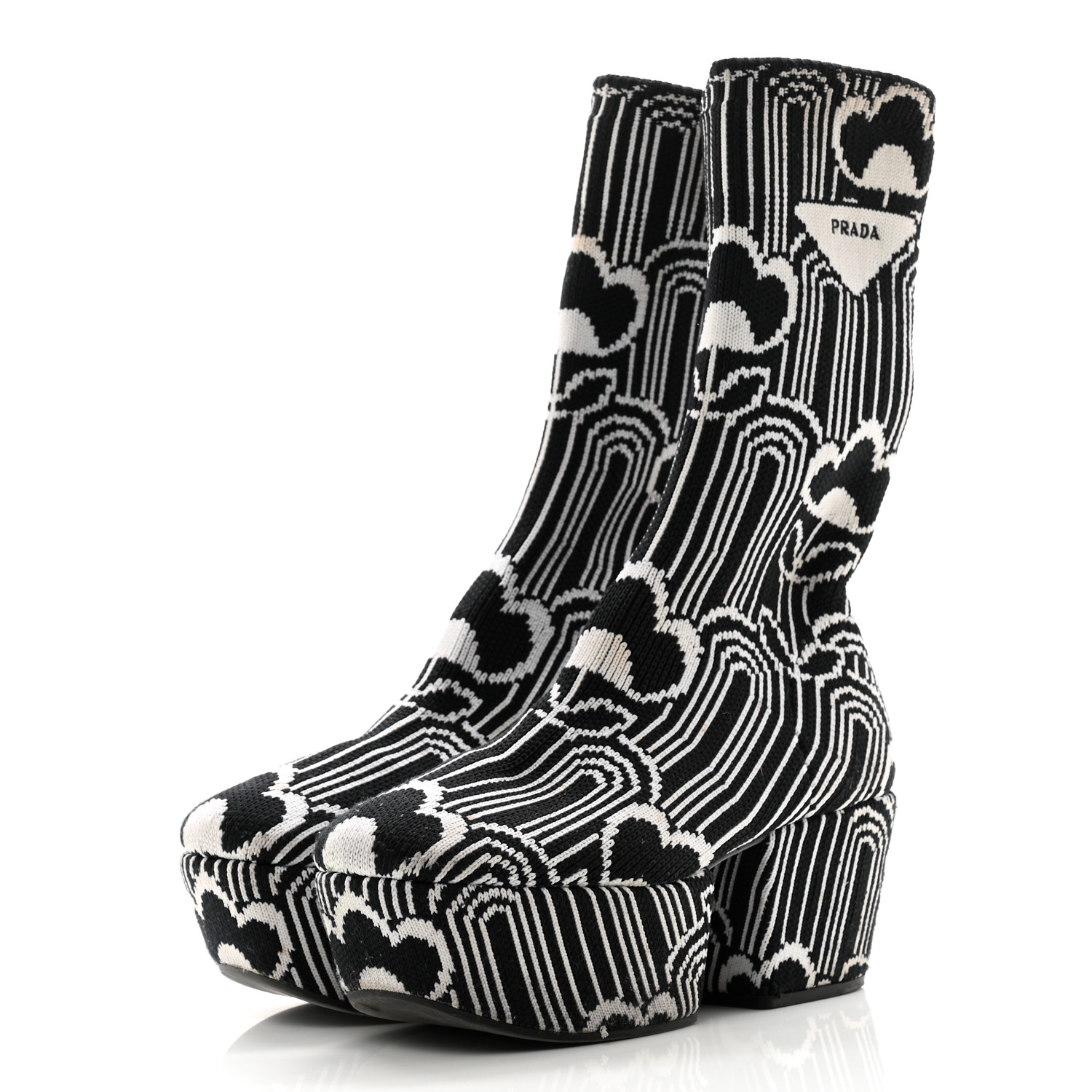 海外ブランド  PRADA Jacquard 1531964 Black 37 Boots Ankle Platform Knit 靴